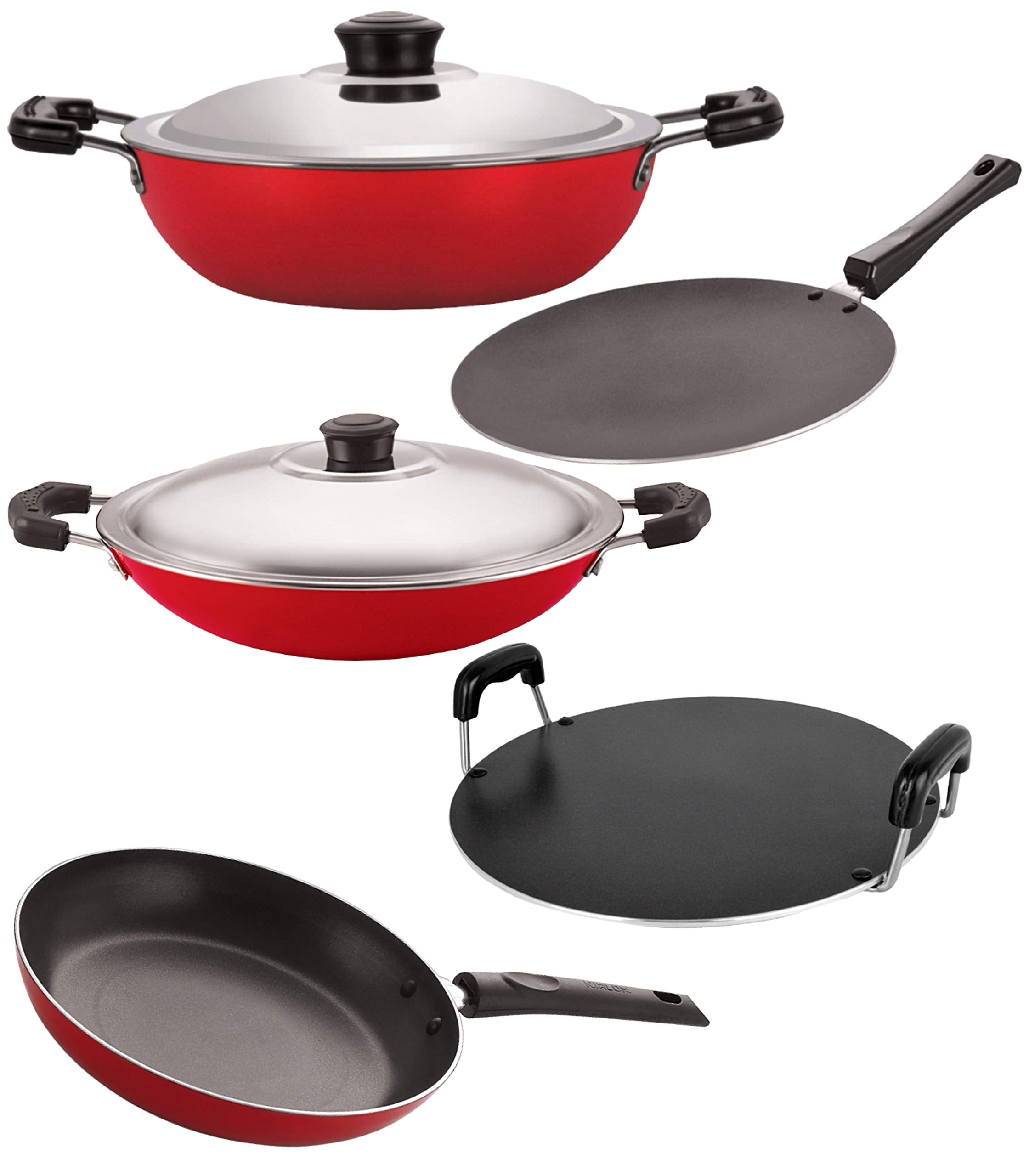 Nirlon Non Stick Coated Dishwasher Safe Aluminium Kitchen Utencils Gift Set Of 5 Pieces (26_Ct_Dkdm_Chatti_Rt_Tp24)
