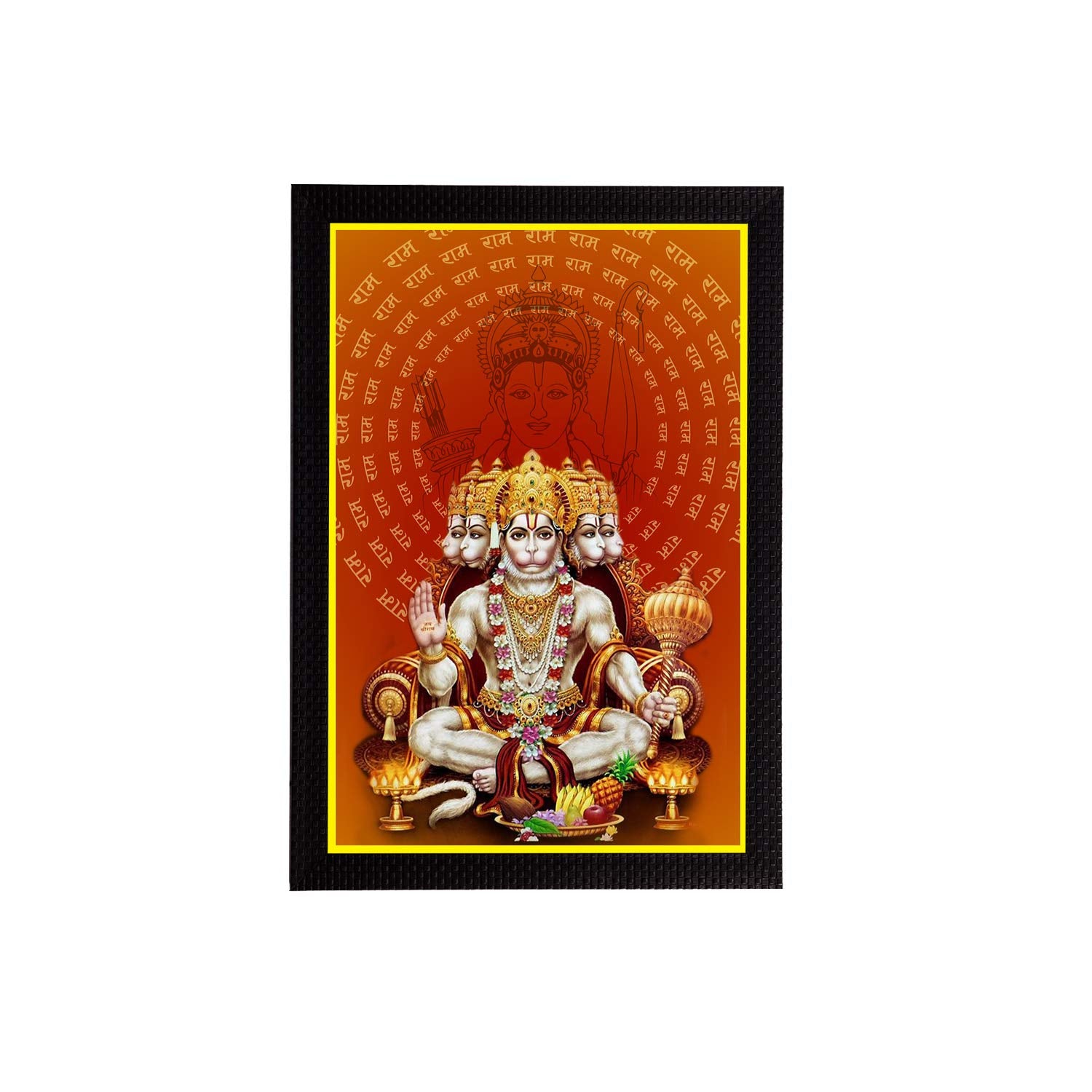 Ecraftindia Lord Panchmukhi Hanuman Painting Digital Printed Religious Wall Art For Positive Energy, Prosperity, Success, Fame A