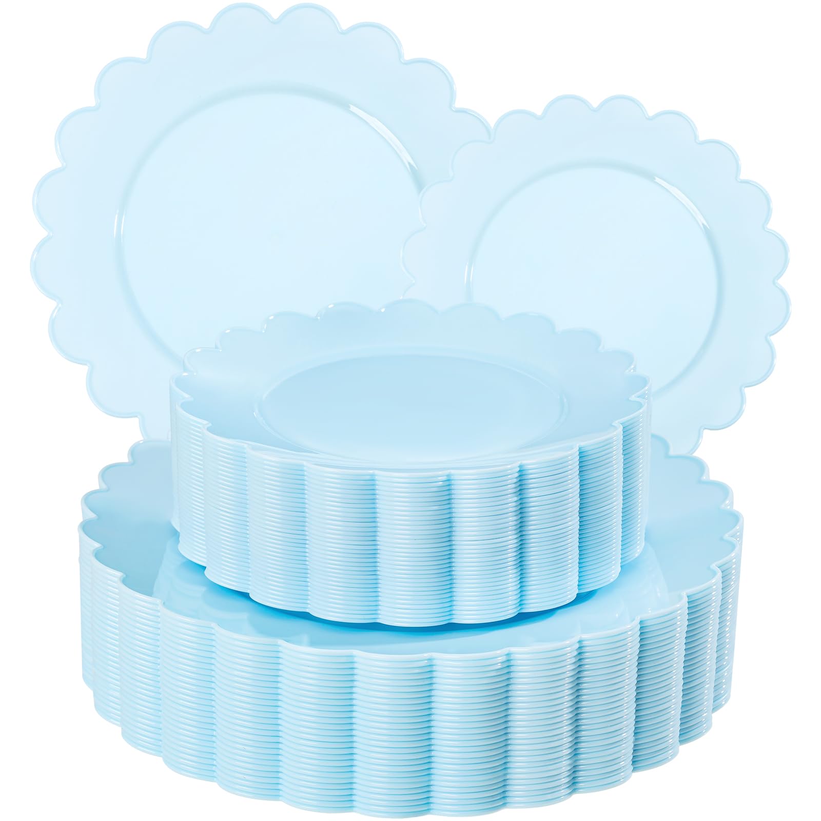 supernal 100pcs Blue Scalloped Plastic Plates-Blue Disposable Plates Heavy Duty-Disposable Plate Set for Party Wedding-Include 5