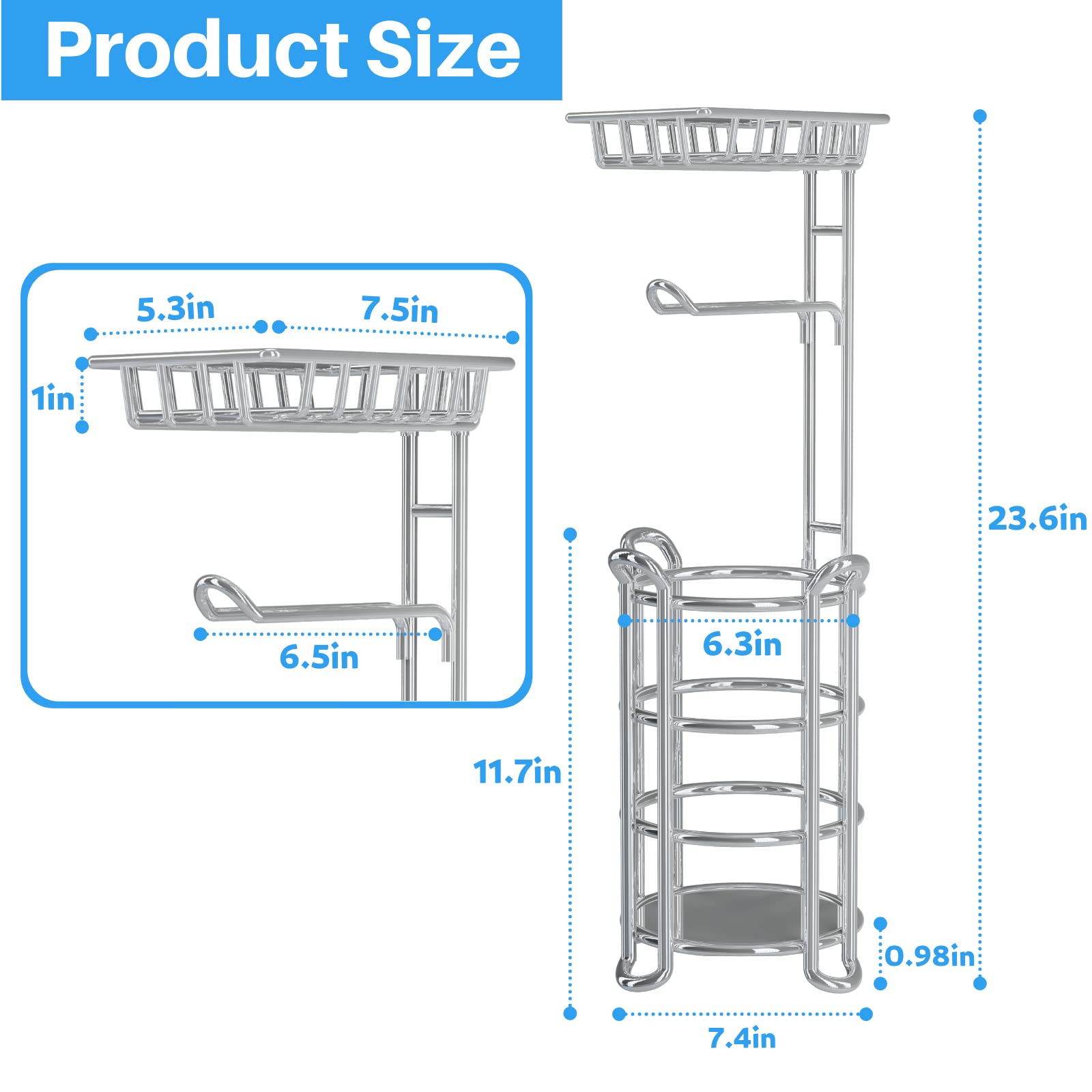 Toilet Paper Holder Stand with Shelf for Phone  Bathroom Free Standing Tissue Roll Storage Rack with Dispenser for 4 Mega Rolls  Chrome
