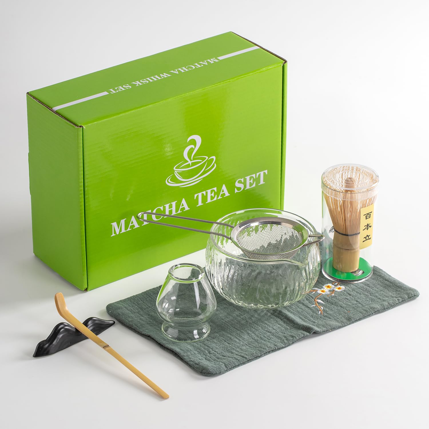 Dwehixbuy Japanese Tea Set (7Pcs) Matcha Whisk Set Matcha Bowl With Pouring Spout Bamboo Matcha Whisk (Chasen) Scoop (Chashaku)