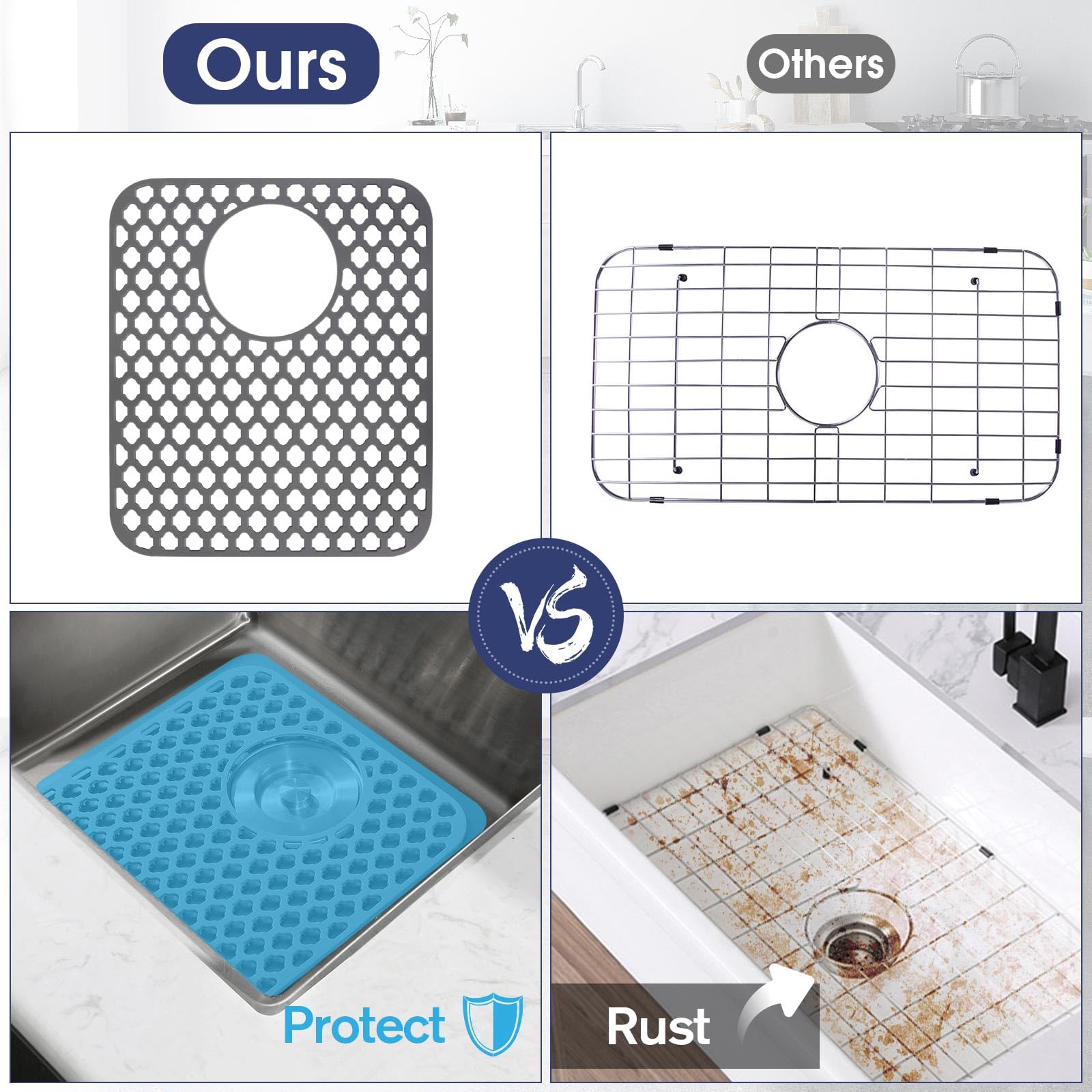 Snuggery 2Pcs Sink Protectors For Kitchen Sink 11.61''X13.58'' With Rear Drain Hole, Heat Resistant Non-Slip Dishwasher Suitable