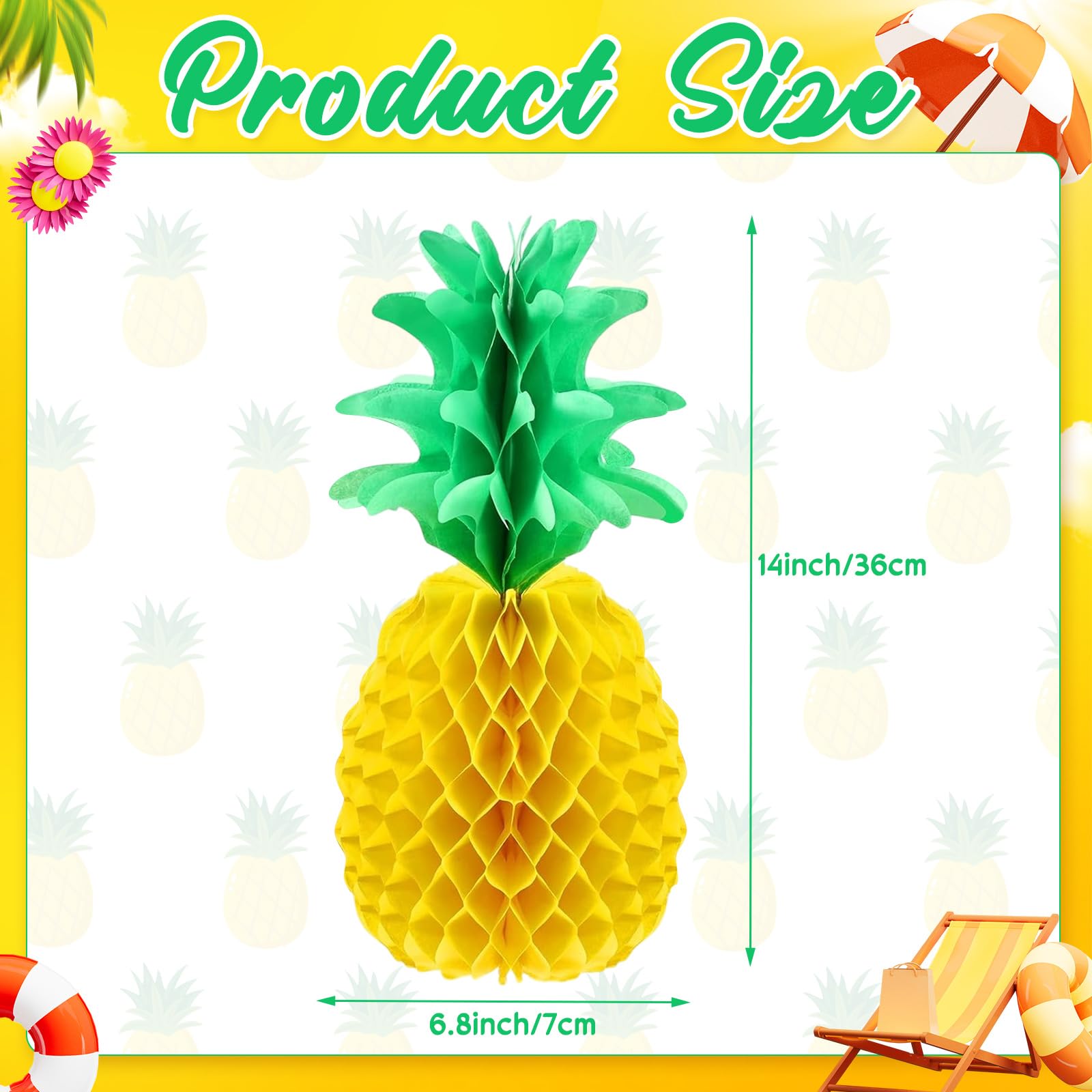 Blulu 20 Pcs 14 Inch Pineapple Honeycomb Centerpieces Tissue Paper Pineapple Table Hanging Decorations for Tropical Luau Hawaiia