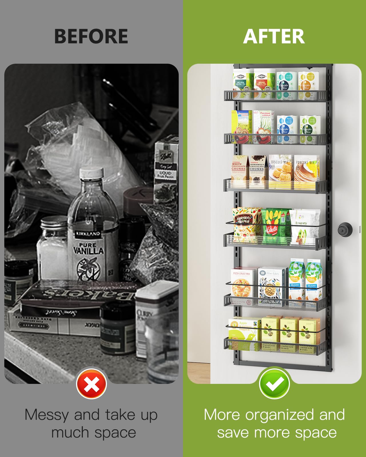 Pokipo 6-Tier Over The Door Pantry Organizer, Large Door Spice Rack With Adjustable Metal Baskets, Heavy Duty Hanging Or Wall Mo