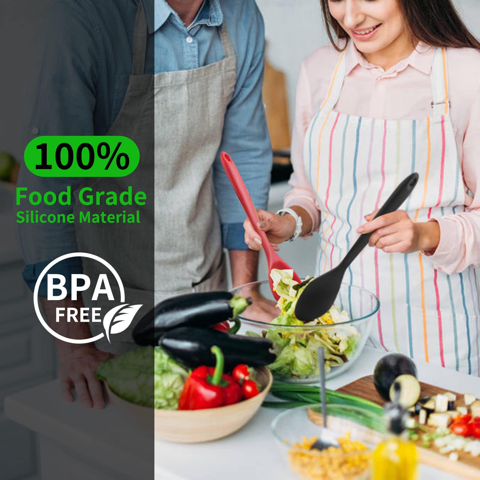 2 Pcs Silicone Nonstick Mixing Spoon, Silicone Spoons For Cooking Heat Resistant, Cooking Utensil For Kitchen Cooking Baking Sti