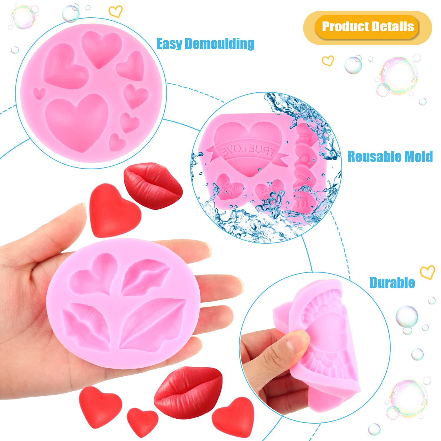 Miyahouse Valentine'S Day Fondant Molds Valentine'S Day Theme Silicone Chocolate Candy Mold Lips Heart Love Letter Silicone Mold
