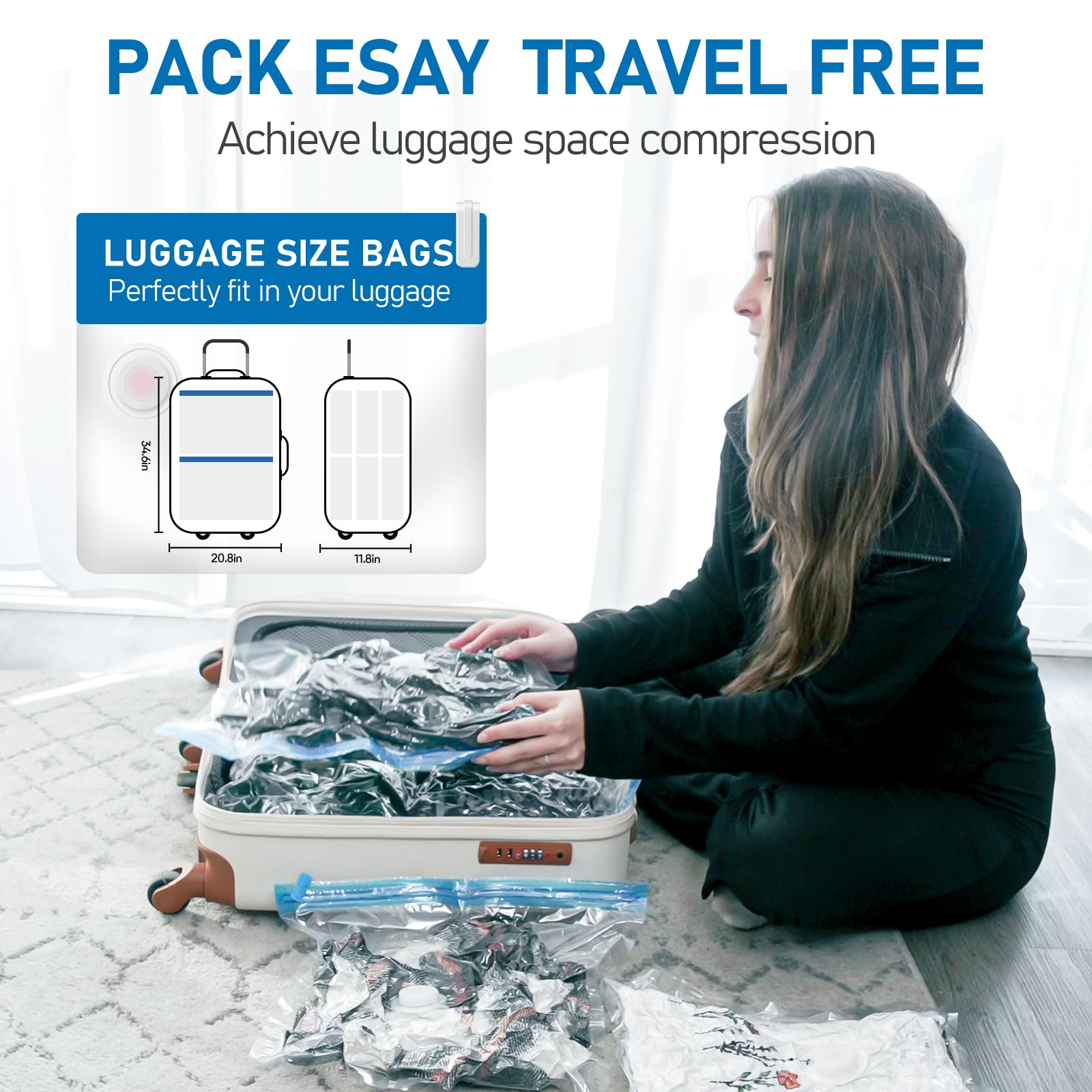 Vmstr 9 Pack Travel Vacuum Storage Bags With Usb Pump, Vacuum Packing Seal Bags For Luggage, Carry-On Size Space Saver Bags For
