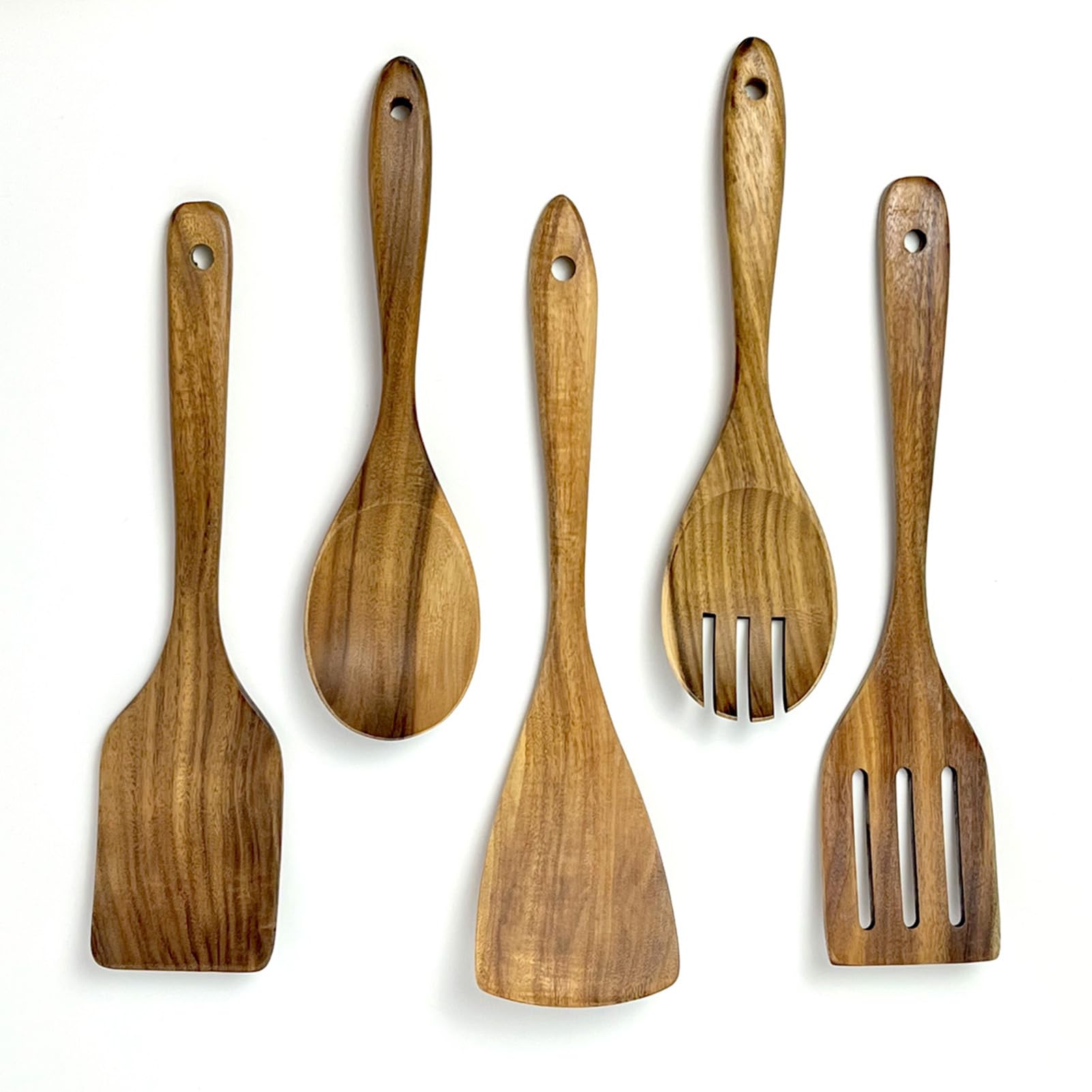 WOODBALA Wooden Utensil Set for Cooking, 5 Pcs Acacia Wood Spatulas for Kitchen use, Non Stick Wooden Kitchen Utensil Set of 5 i