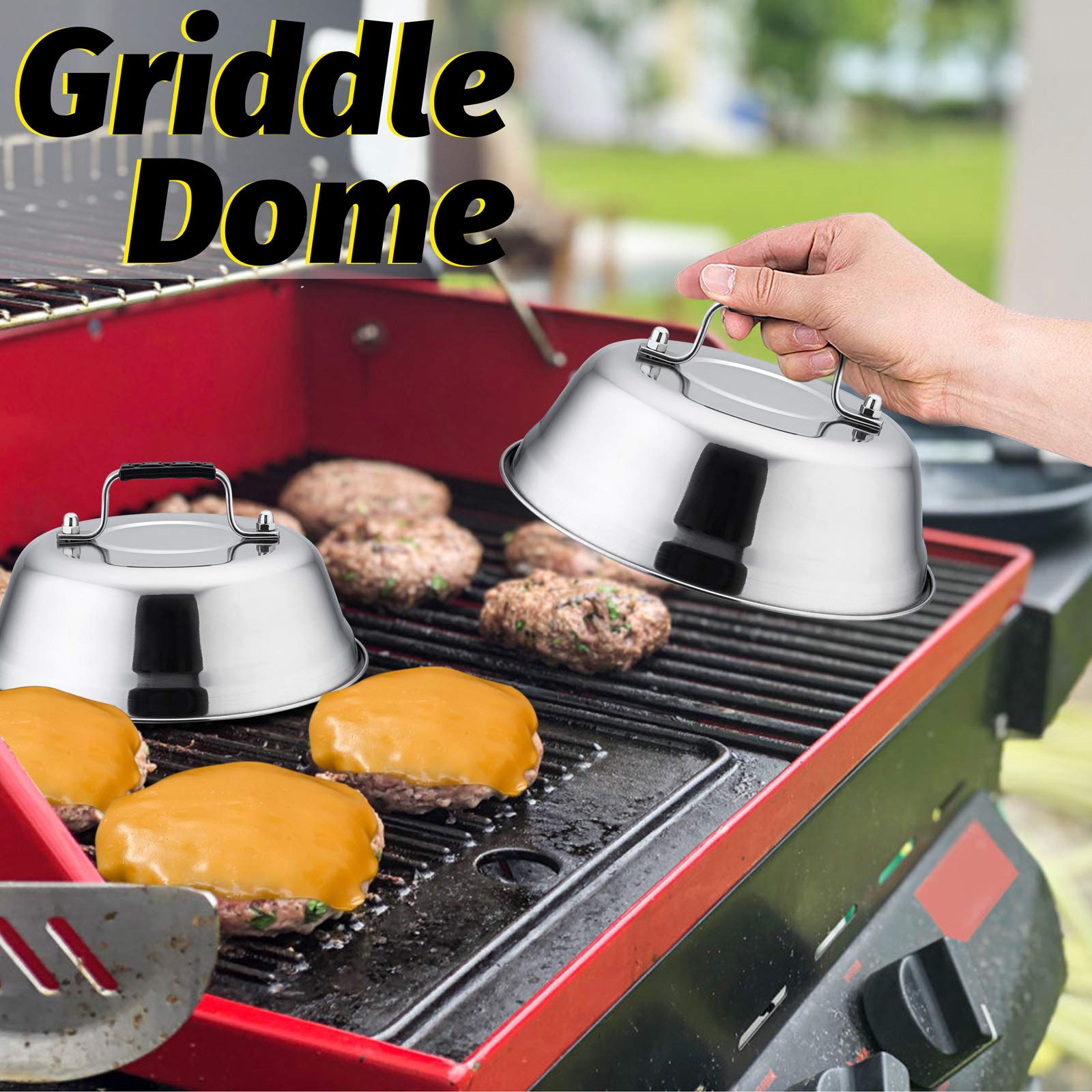 6.5In Cheese Melting Dome  HaSteeL Stainless Steel Small Round Basting Steaming Cover  Heavy Duty Griddle Grill Accessories for Kitchen Cooking Flat Top BBQ Indoor & Outdoor  Dishwasher Safe - 4 Packs