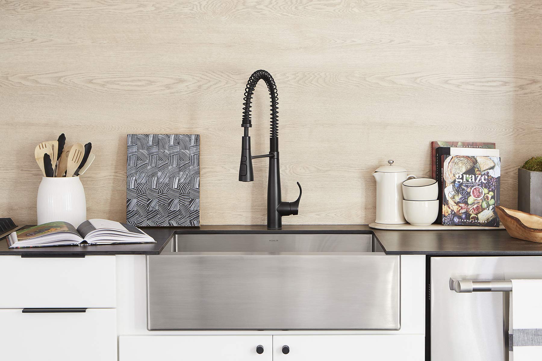 Kohler 22033-Bl Simplice Semi Professional Kitchen Sink Faucet, Commercial Faucet, Matte Black