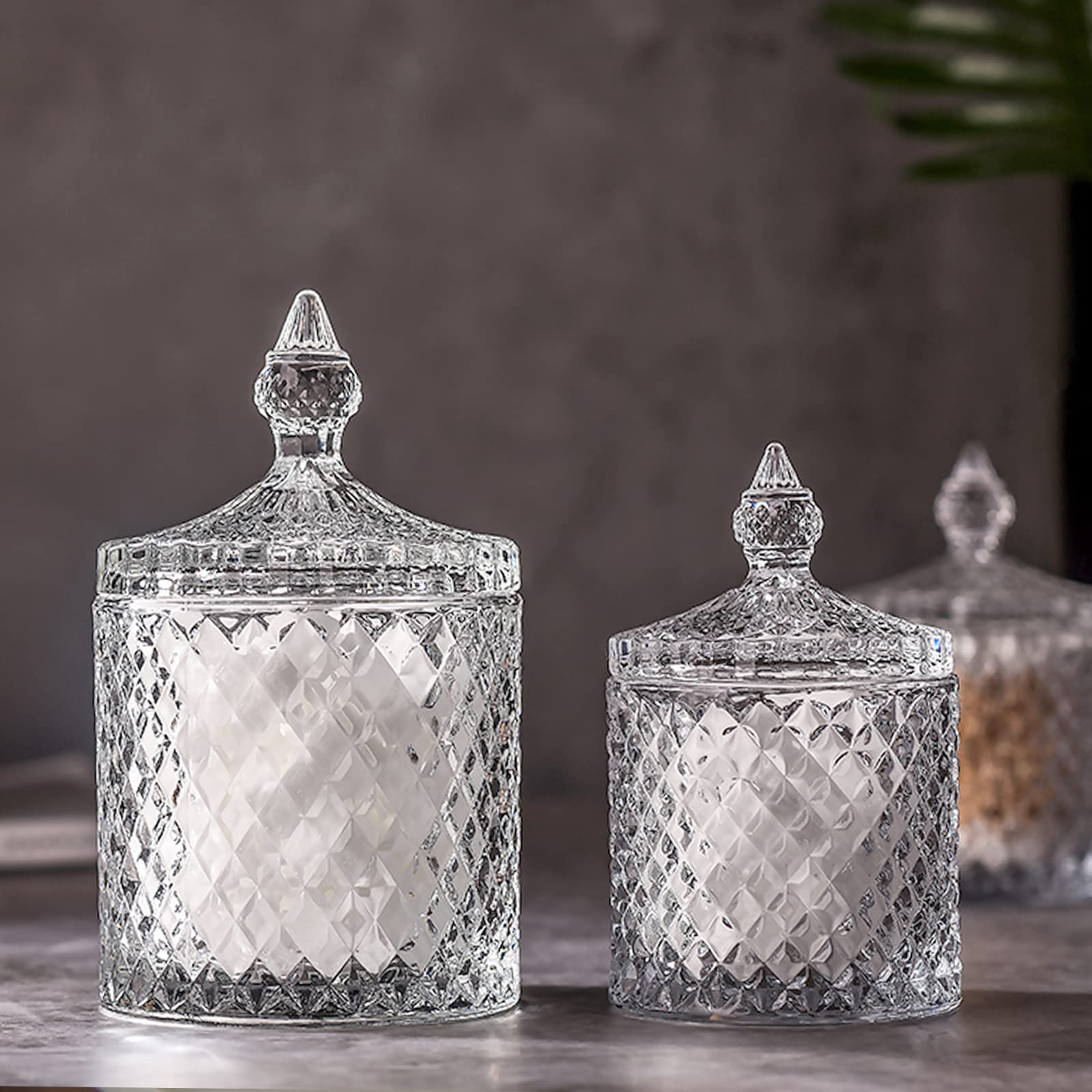 rejomiik Qtip Holder Glass Apothecary Jars with Lid Bathroom Accessories Vanity Organizers and Makeup Storage for Cotton Swabs  2 Pack Small and Large Clear