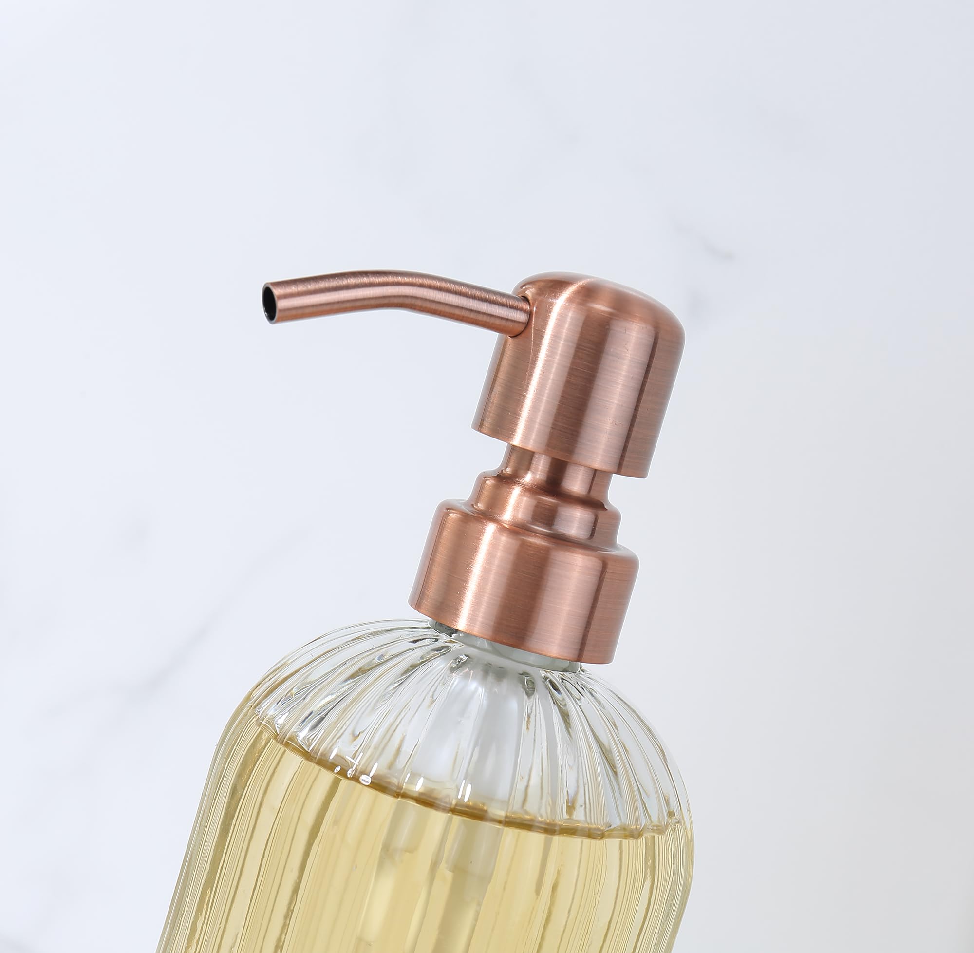 Leetcp Copper Glass Soap Dispenser With Rust Proof Metal Pump,16Oz Vintage Soap Dispenser,Clear Glass Dish Soap Dispenser For Ba