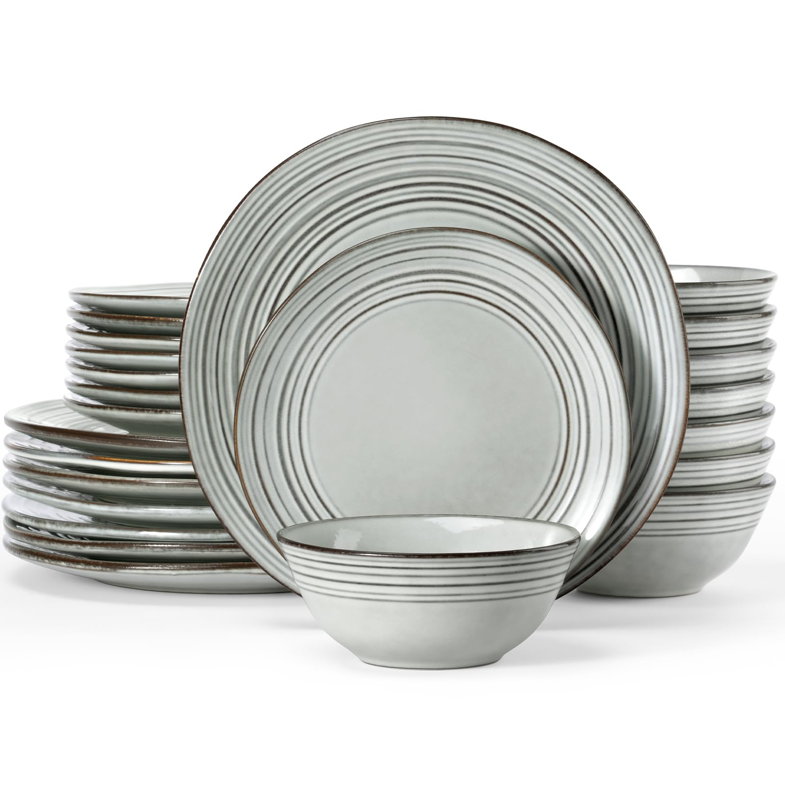 Famiware Plates and Bowls Sets 24-Piece Stoneware Dinnerware Sets, Dishes Set for 8, Hand-made Reactive Glaze Dish Set, Twilight
