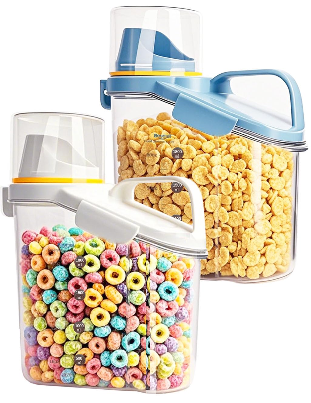 Besmall Rice Airtight Storage Container,2 Piece Cereal Dry Food Flour Bin, Pet Dog Cat Food Dispenser With Measuring Cup, Bpa Fr