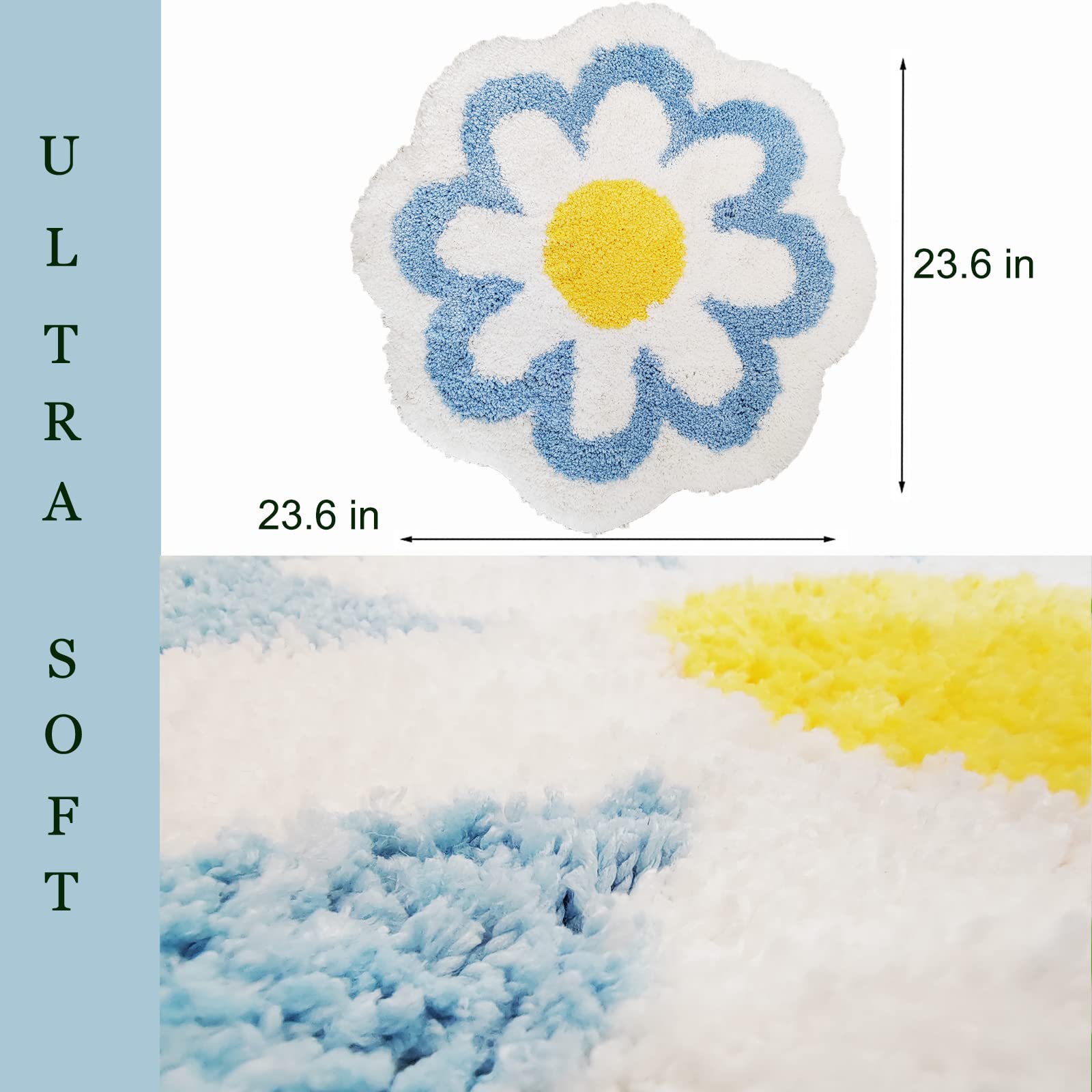 YRXRUS Flower Bath Mat, Blue Bathroom Rug, Beauty Bath Mats, Ultra Soft Microfiber Bath Rug, Machine Washable Flower Rug, Shower