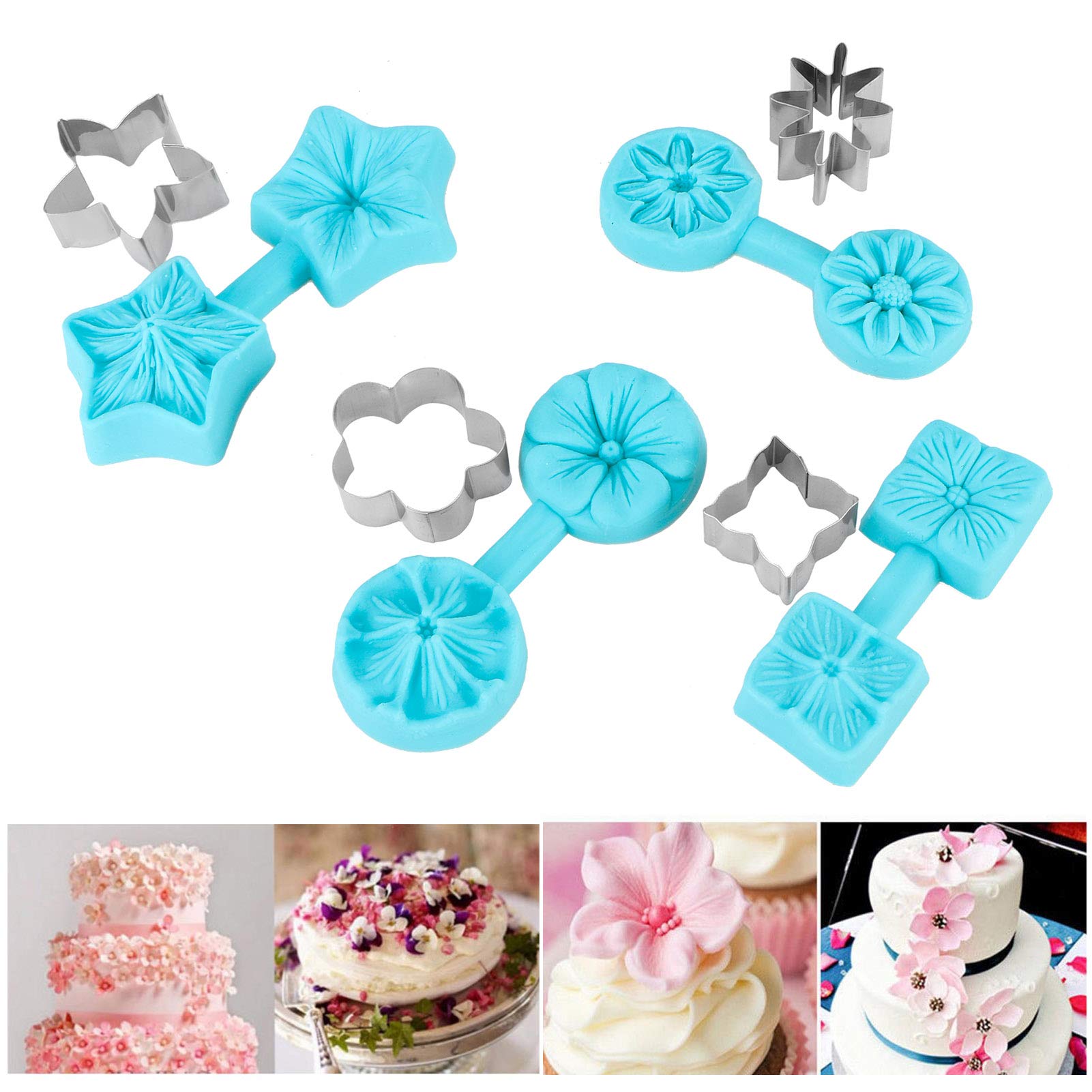 Flower Silicone, 4 Sets Fondant Chocolate Silicone Baking Utensils Kitchen Supplies With Cutter Chocolate Icing Candy Decorating