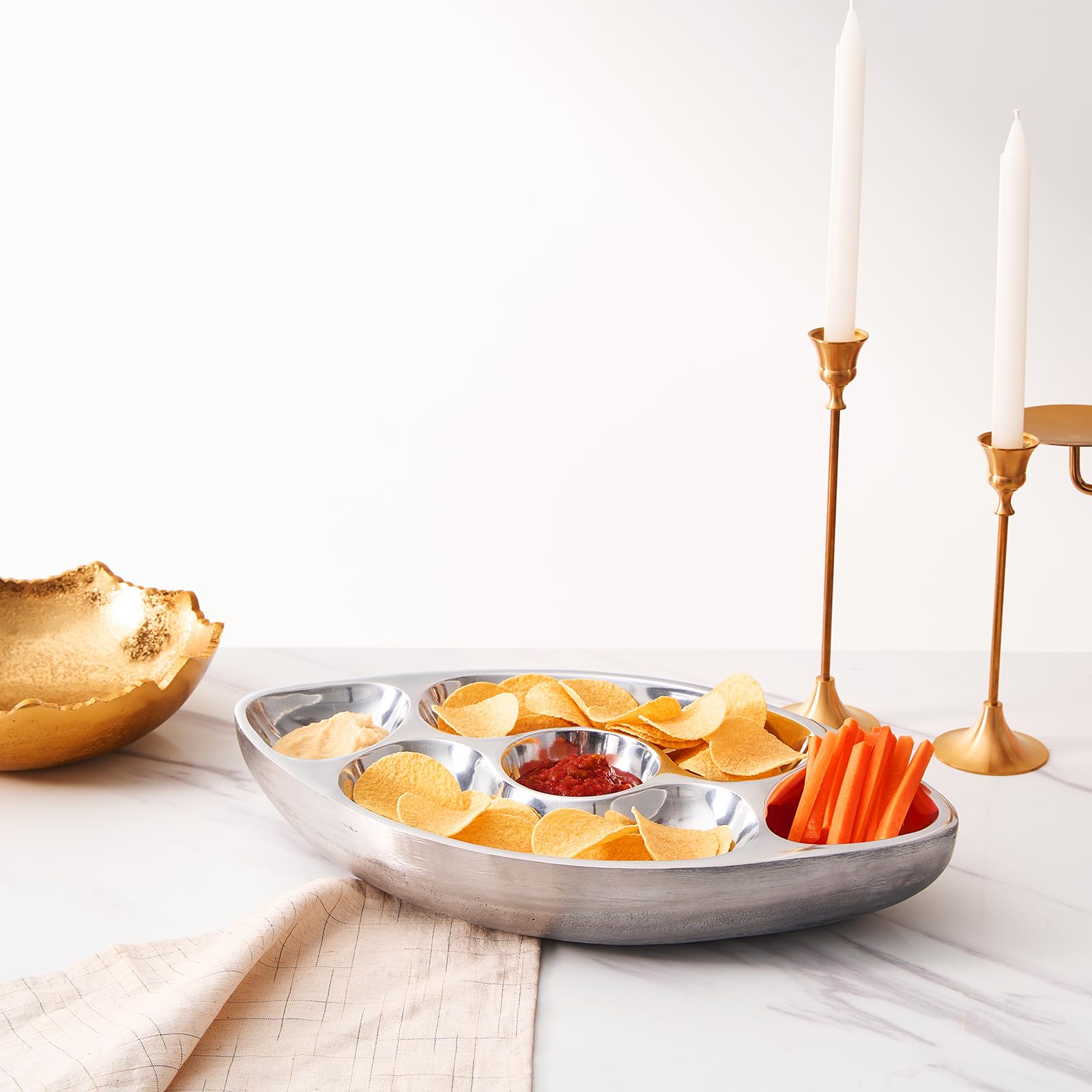 Football Tailgate Superbowl Serving Bowl Silver Brass Snack