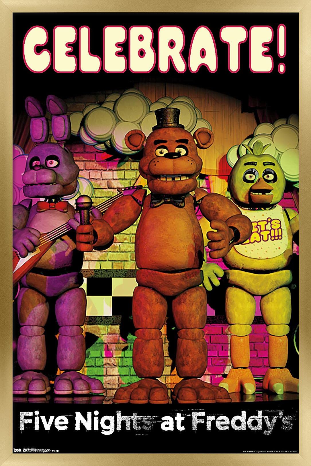 Trends International Five Nights At Freddy'S - Celebrate Wall Poster, 22.375'' X 34'', Gold Framed Version