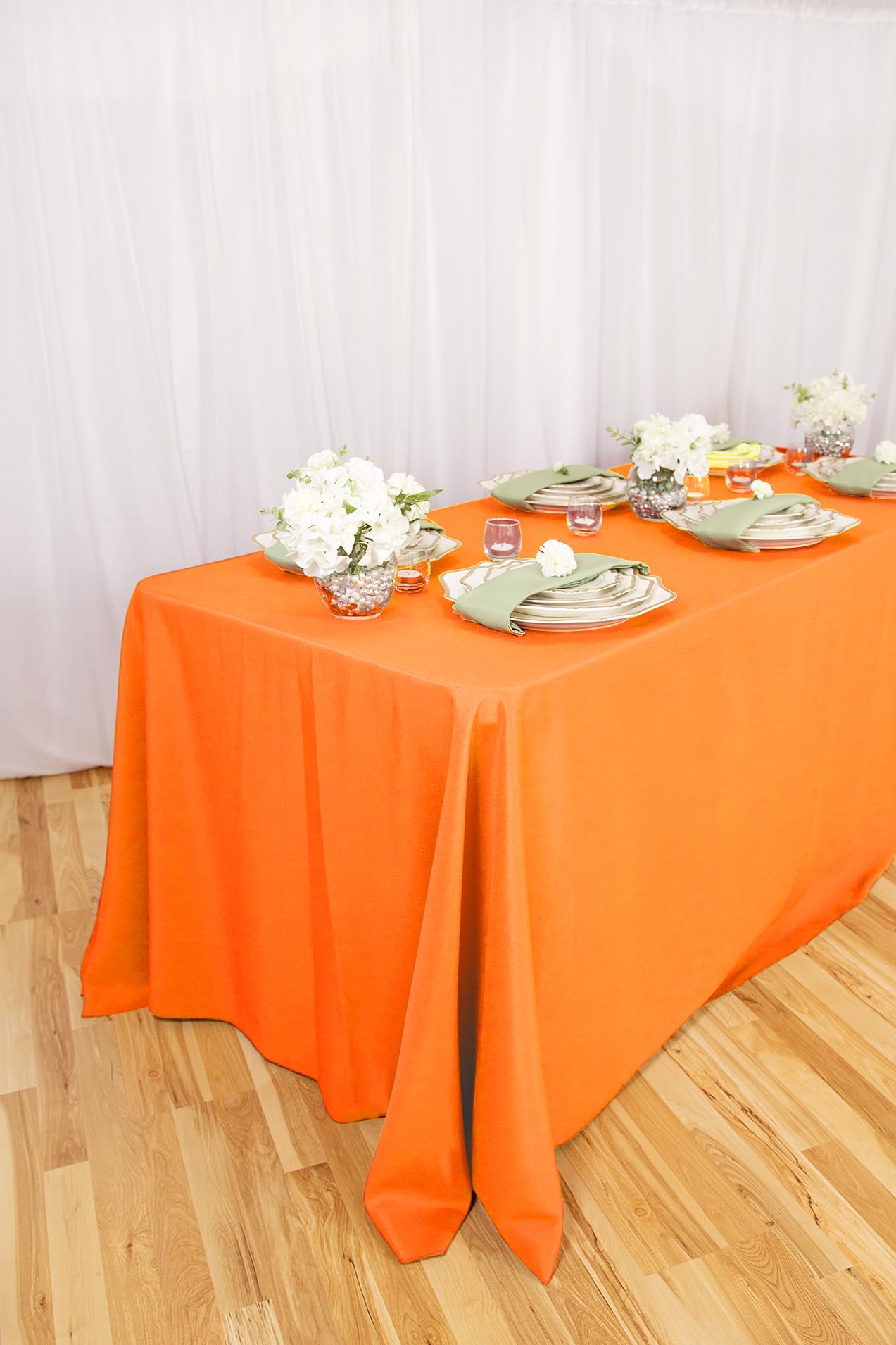 Ltc Linens Bulk 10-Pack Rectangular Tablecloths 90 In X 156 In With Rounded Corners - Orange Table Covers For 8 Ft Table Floor-L