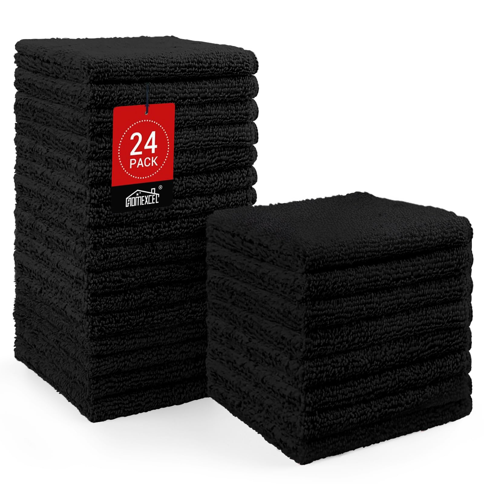Homexcel Black Washcloths 24 Pack, Highly Absorbent And Soft Microfiber Face Towel, Multi-Purpose Wash Cloths For Bathroom, Hote