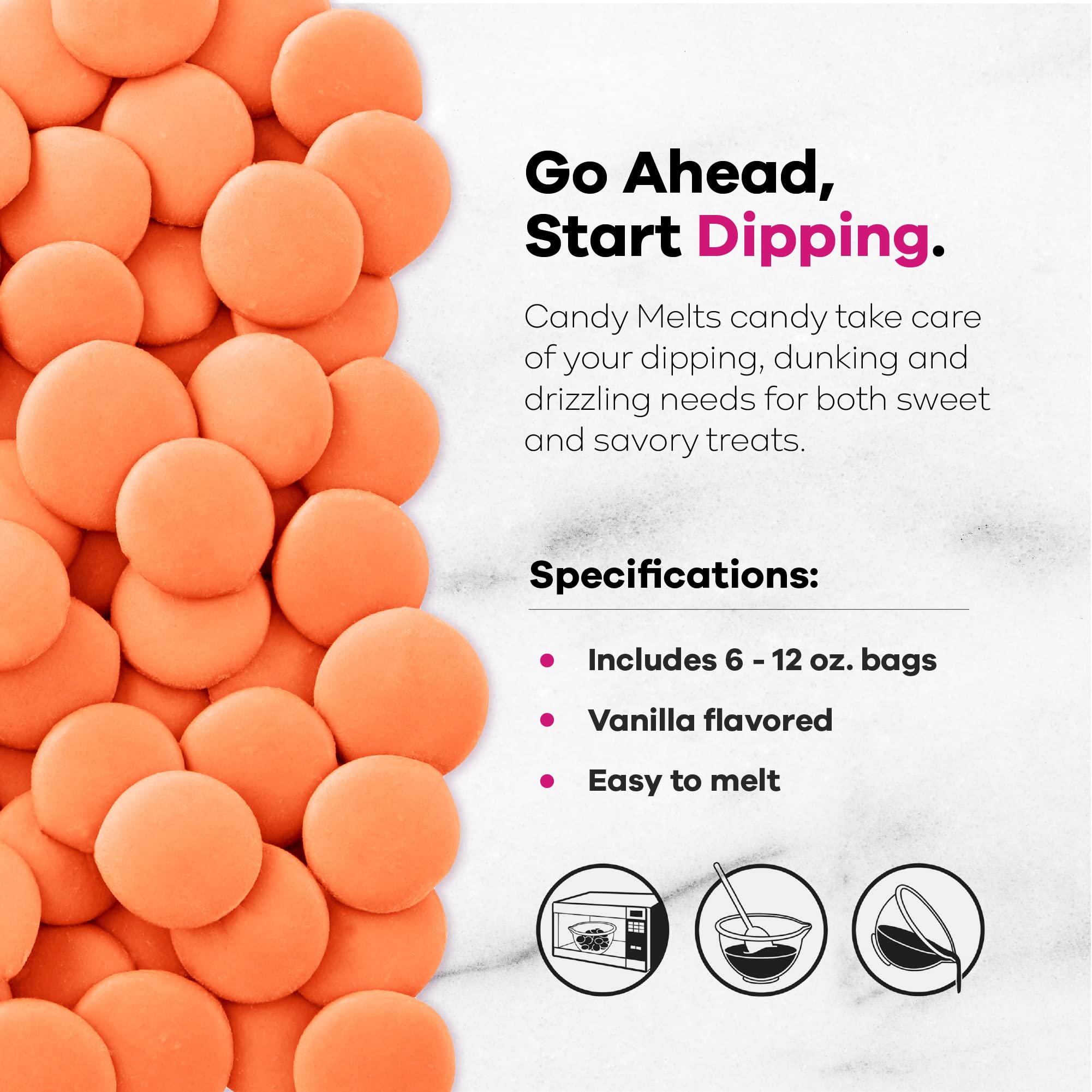 Wilton Melting Chocolate Orange Candy Melts for Cake Pops Candy Making Chips Vanilla Flavored 12oz., Pack of 6, Packaging May Va
