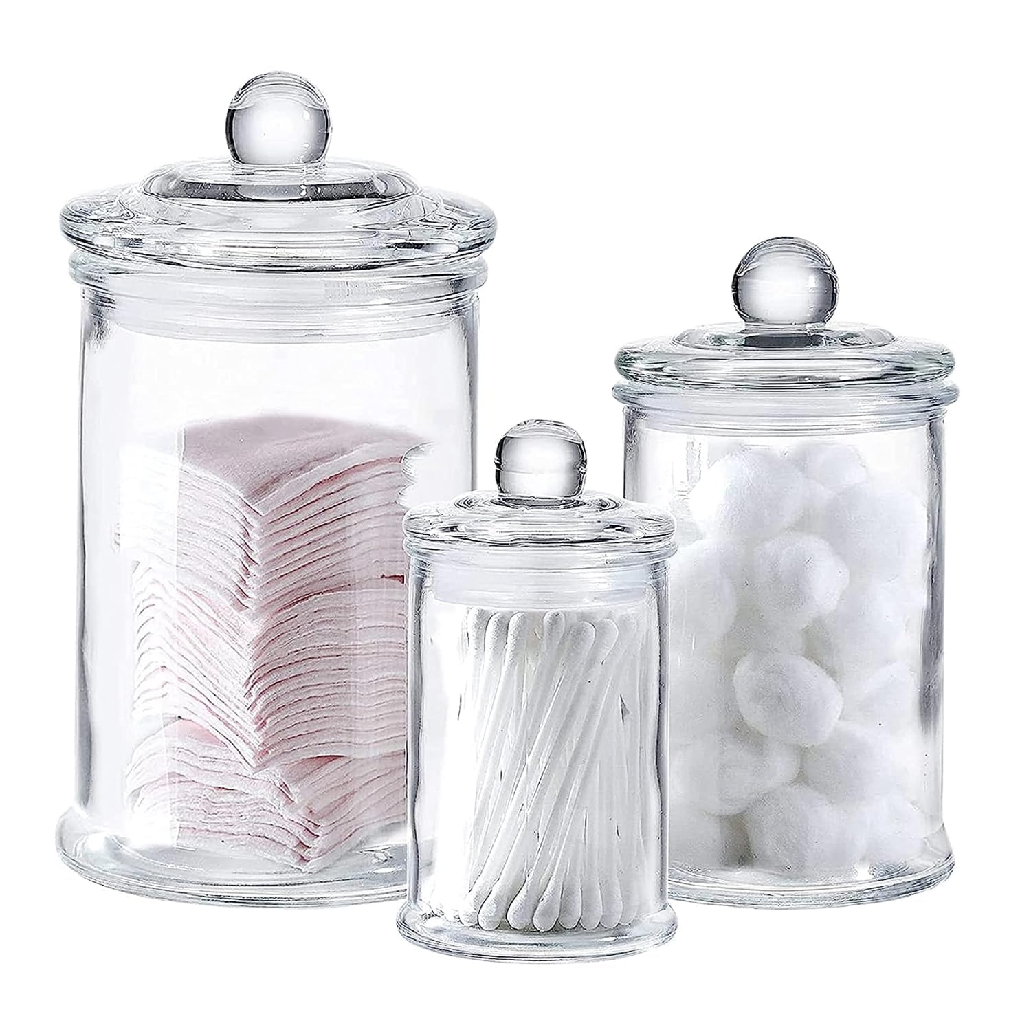 Whole Housewares - Set Of 3 Bathroom Canisters - Storage Container Jars - Premium Glass Apothecary Jars With Lids - Small Glass