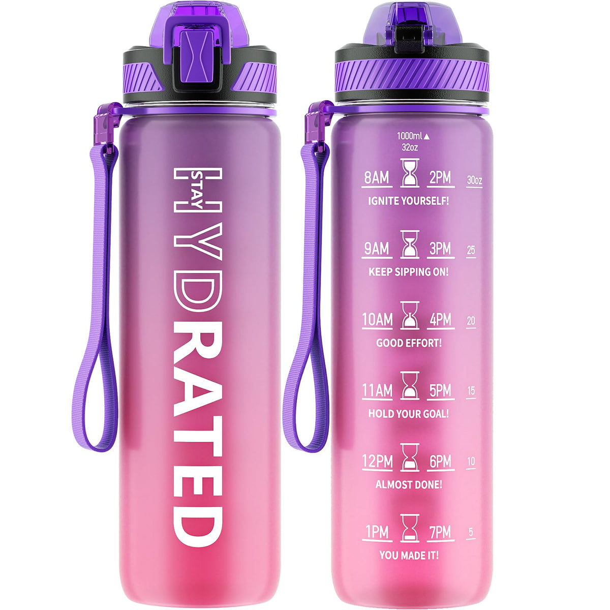 Qlur Water Bottle With Straw, 32Oz Motivational Water Bottles With Time Marker To Drink, Tritan Bpa Free, 1L Sports Water Bottle