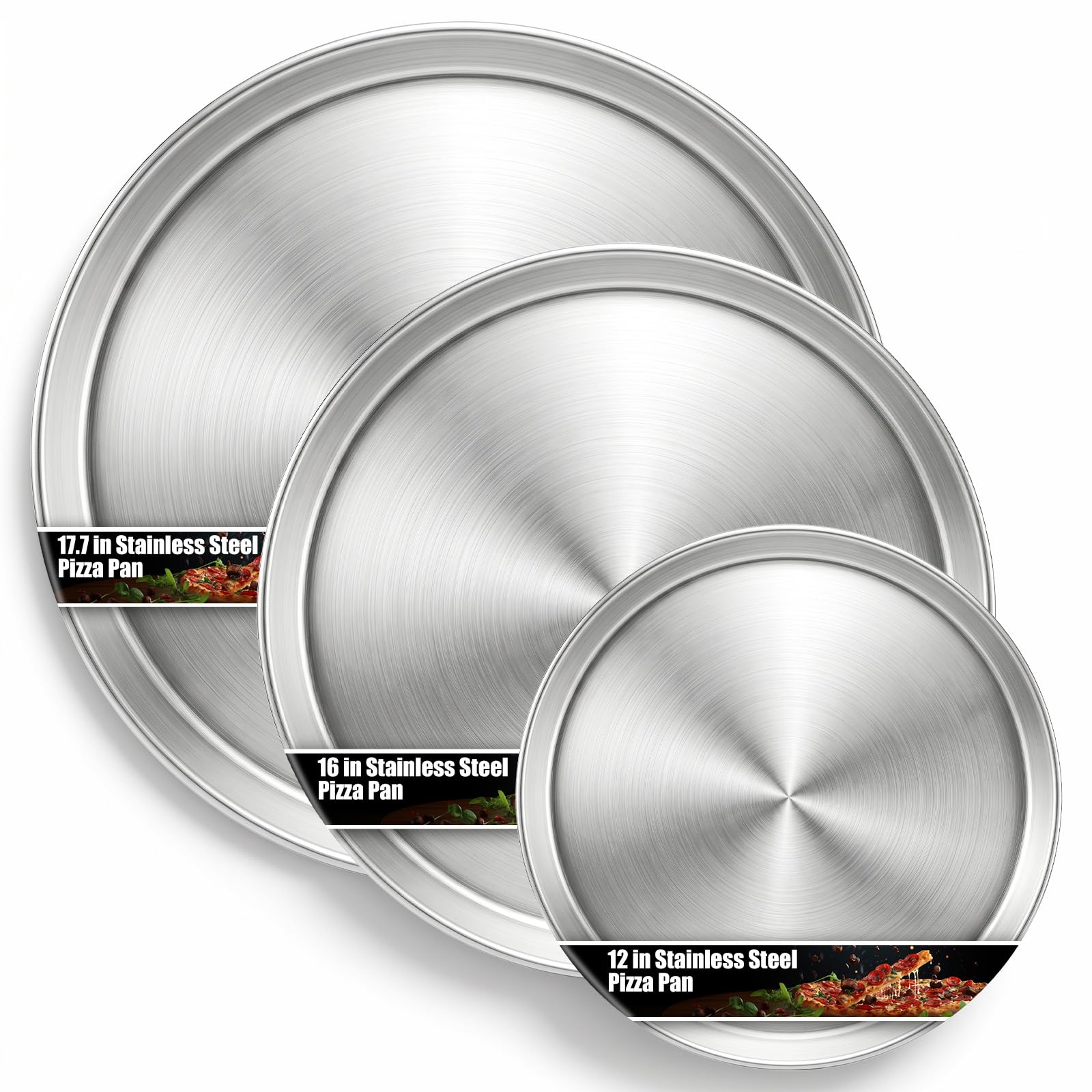 SHENLIU 3 Pack Pizza Pan for Oven 12/16/17.7in Stainless Steel Baking Sheet