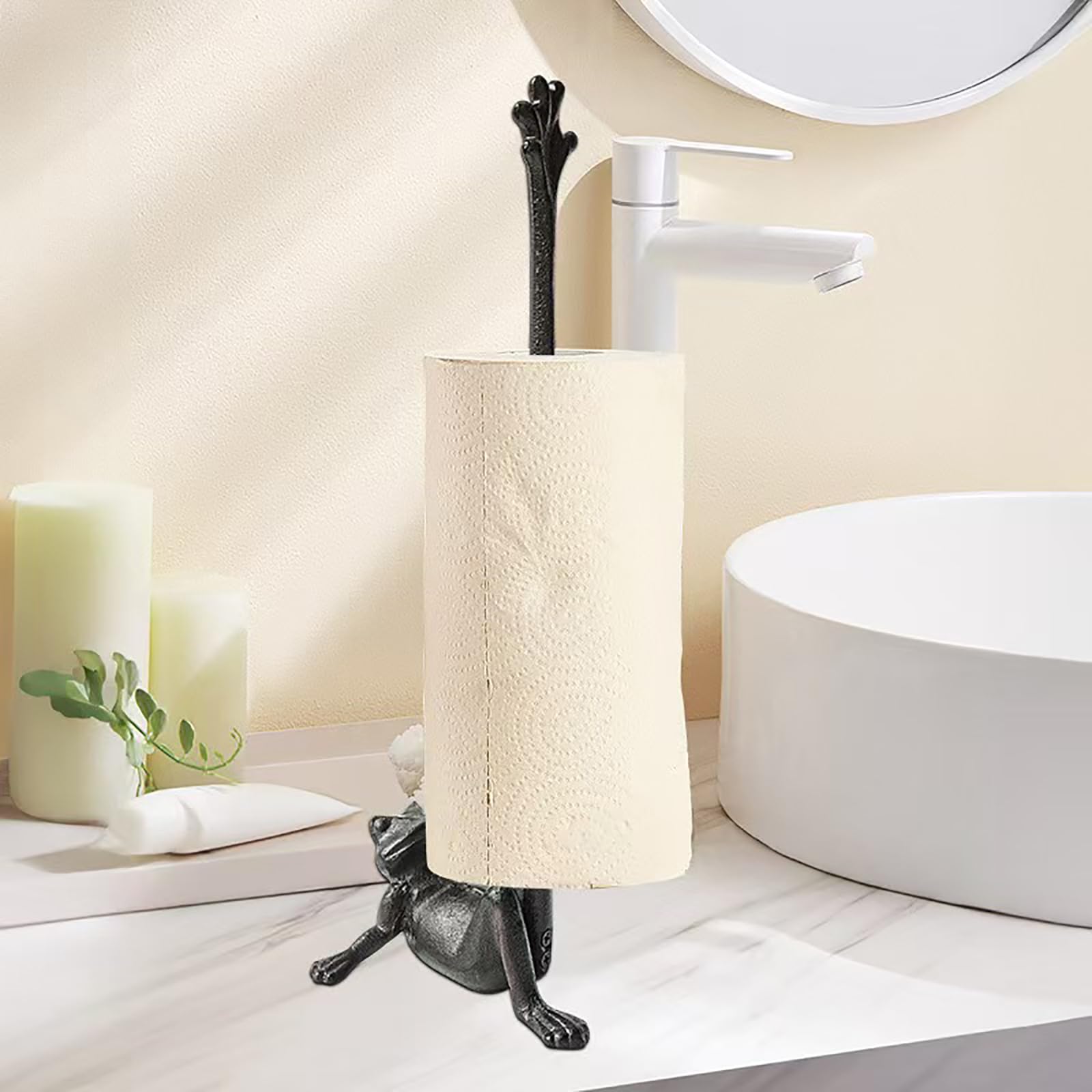 Jeonz Cast Iron Paper Towel Holder Countertop, Frog Leg Toilet Paper Holder Stand, Stable & Durable, Cute Funny Animal Rustic De
