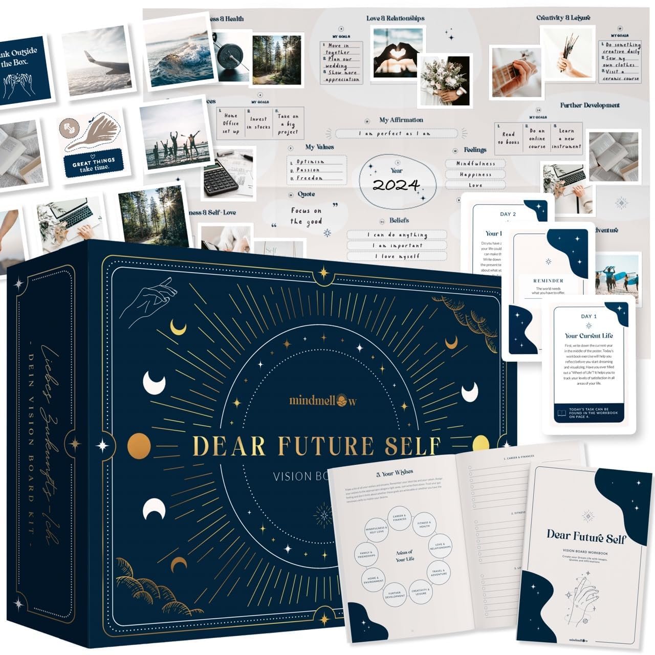 Mindmellow Vision Board Kit Dear Future Self    - Vision Board Supplies With Wall Poster, Pictures, Workbook, Inspirational Card