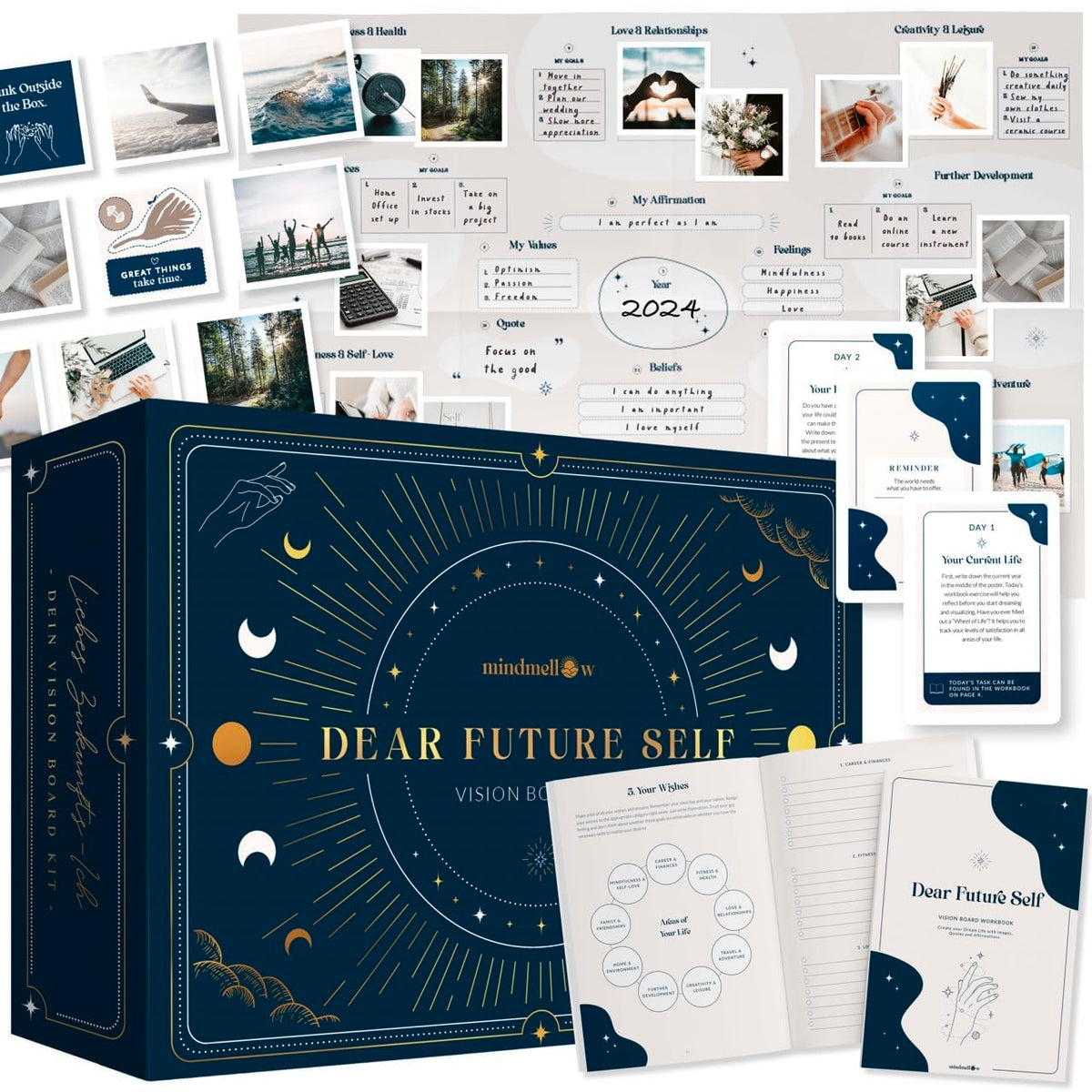 Mindmellow Vision Board Kit Dear Future Self    - Vision Board Supplies With Wall Poster, Pictures, Workbook, Inspirational Card