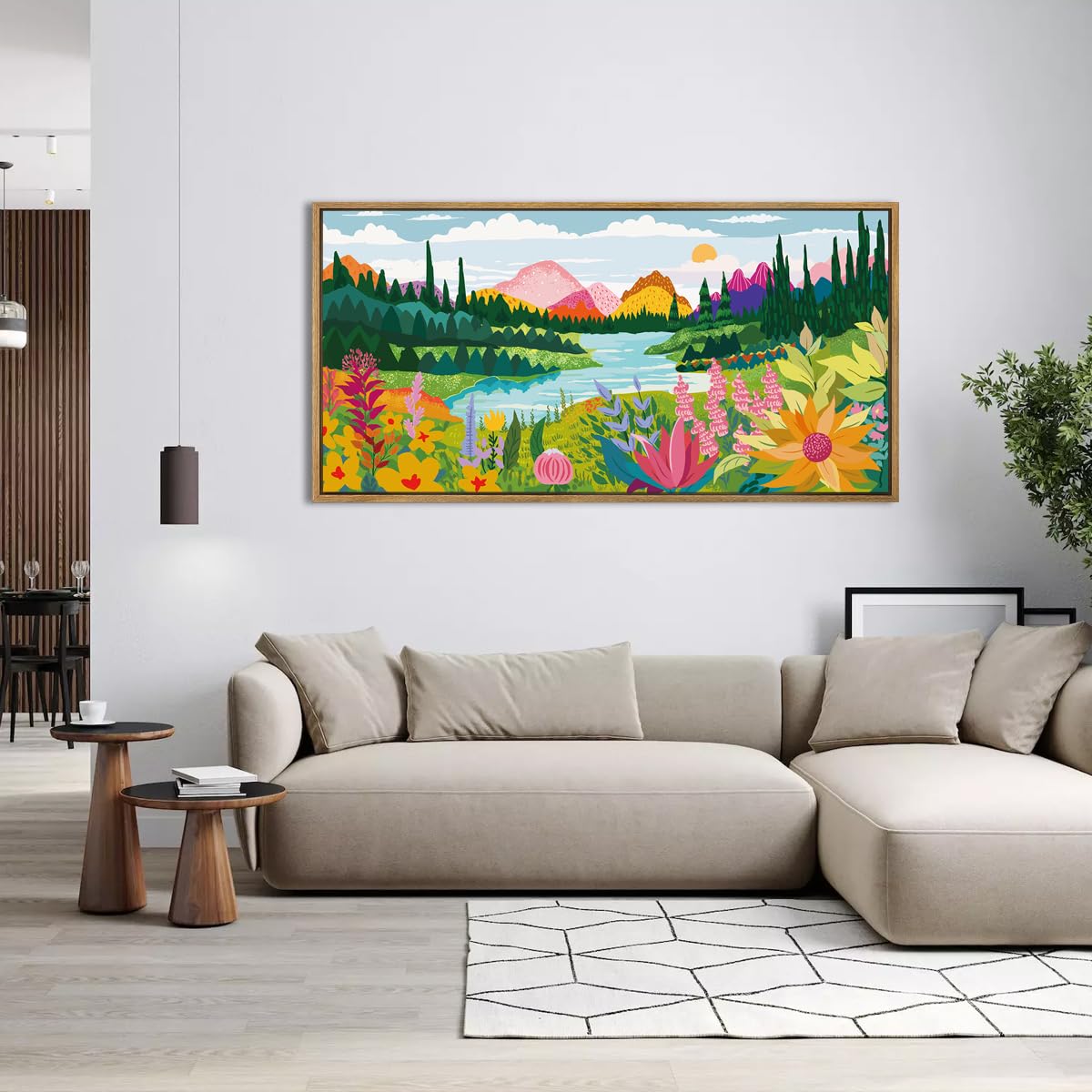 Anhuib Colorful Floral Wall Art 20X40 Inch Abstract Flower Wall Decor Green Forest Painting Muticolor Mountain Range Artwork For
