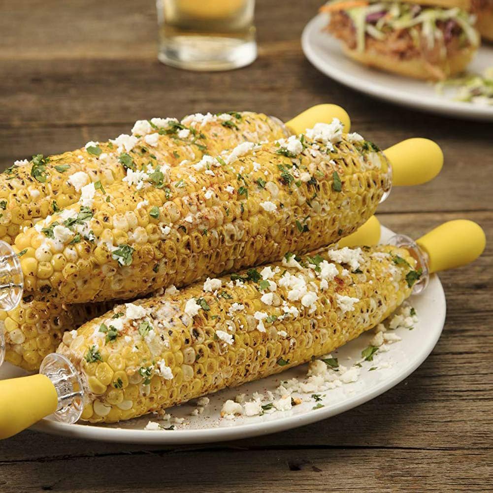 16Pcs/8 Pairs Yellow Corn Holders,Peouwnes Stainless Steel Corn Cob Holders Corn On The Cob Skewers, Corn On The Grill, Interloc