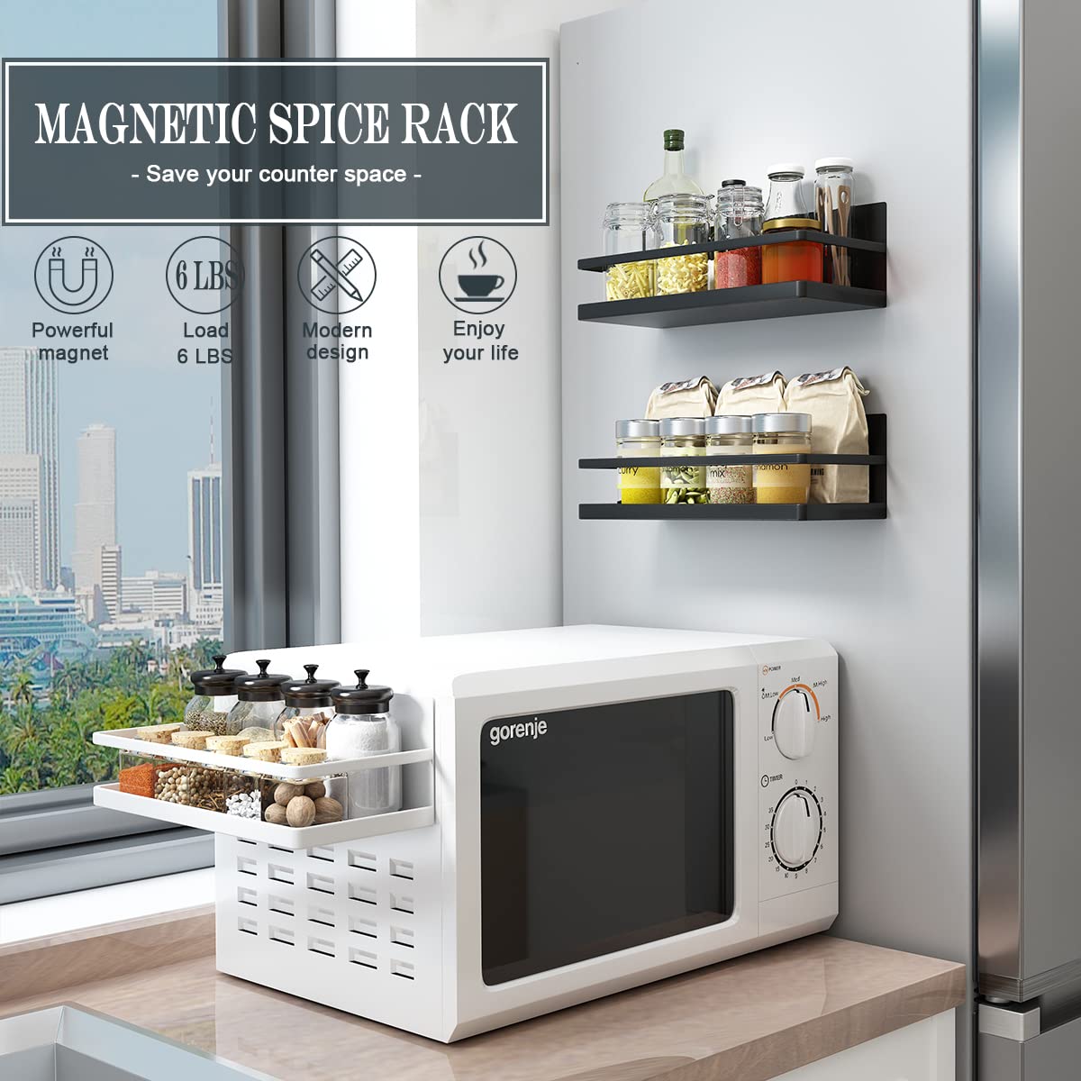 Hoopoton 2 Pack Magnetic Spice Rack, Easy to Install on The Side of Refrigerator/Space Saving Kitchen Organization Shelf Organiz