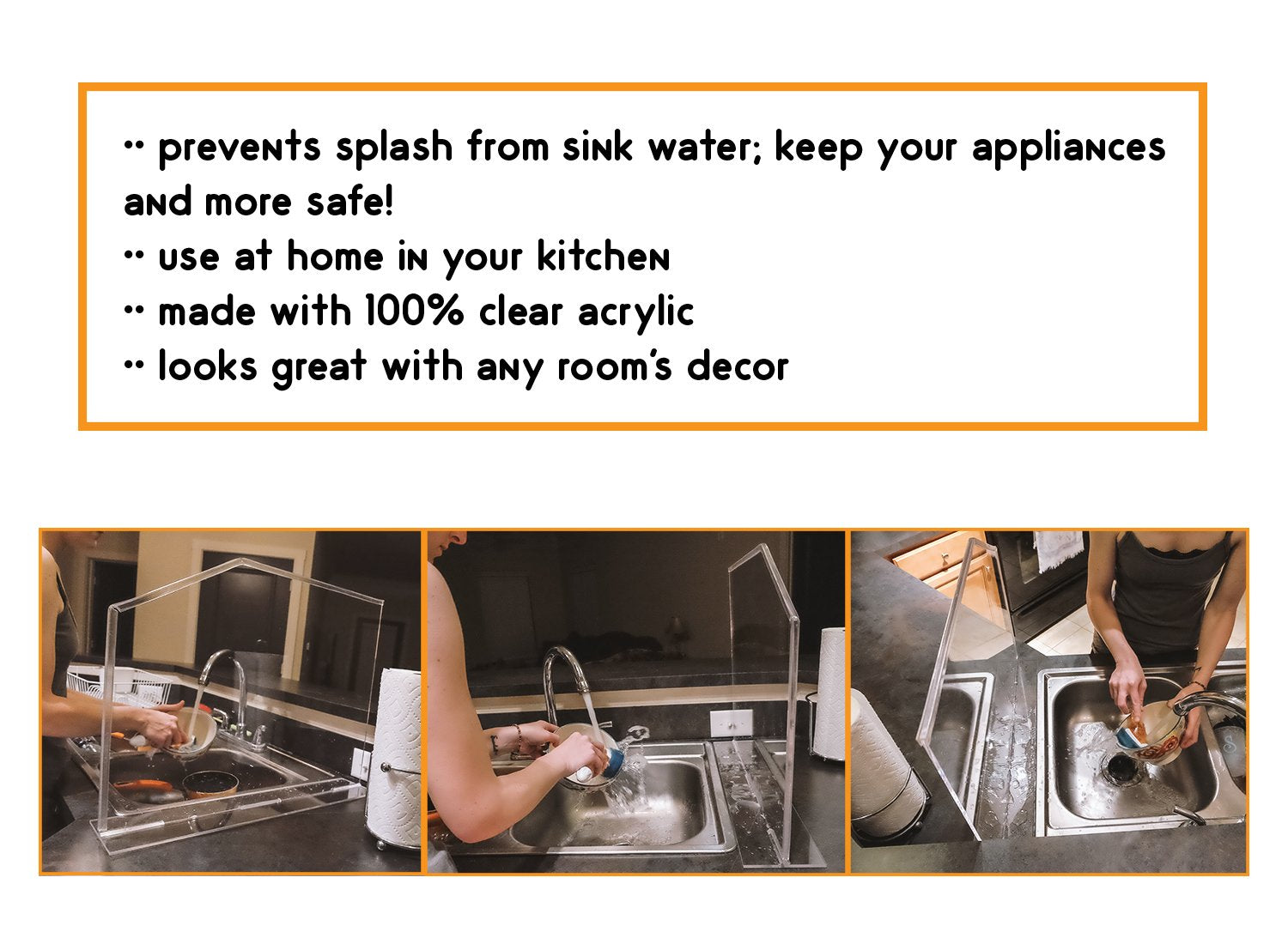 Source One Deluxe Acrylic Sink Splash Guard 24 X 18 Inches