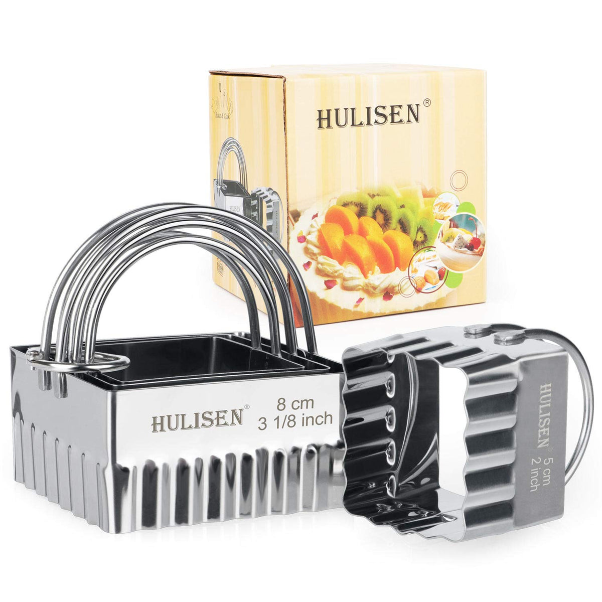 Hulisen Square Biscuit Cutter Set (4 Pieces/Set), Stainless Steel Cookies Cutter With Handle, Professional Baking Dough Tools (R