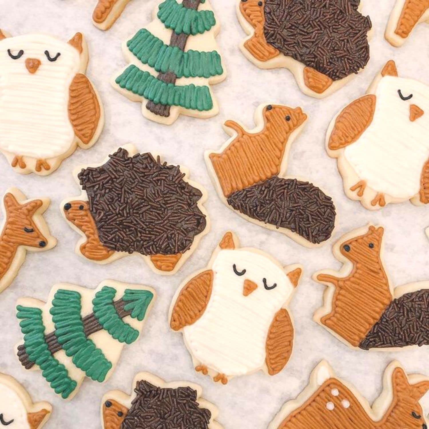 Kaishane 5 Pieces Animals Cookie Cutters Shapes For Baking Fox,Owl,Rabbit,Squirrel And Hedgehog Shape Woodland Cookie Cutter Set