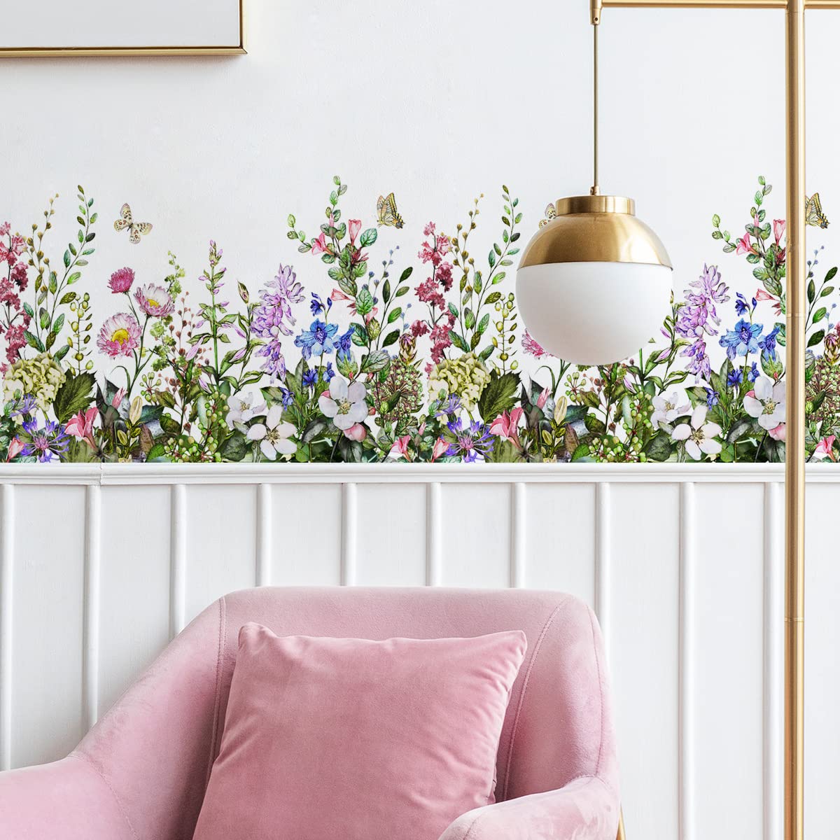 Mirabuy Big Plant Grass Wall Corner Stickers Flowers With Butterflies Base Board Skirting Line Wall Decals For Bedroom Living Ro