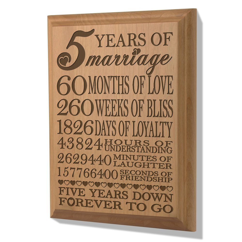 KATE POSH - 5th Anniversary Engraved Natural Wood Plaque, 5th Wedding for Her, for Him, for Couple, 5 Years of Marriage, 5 Years