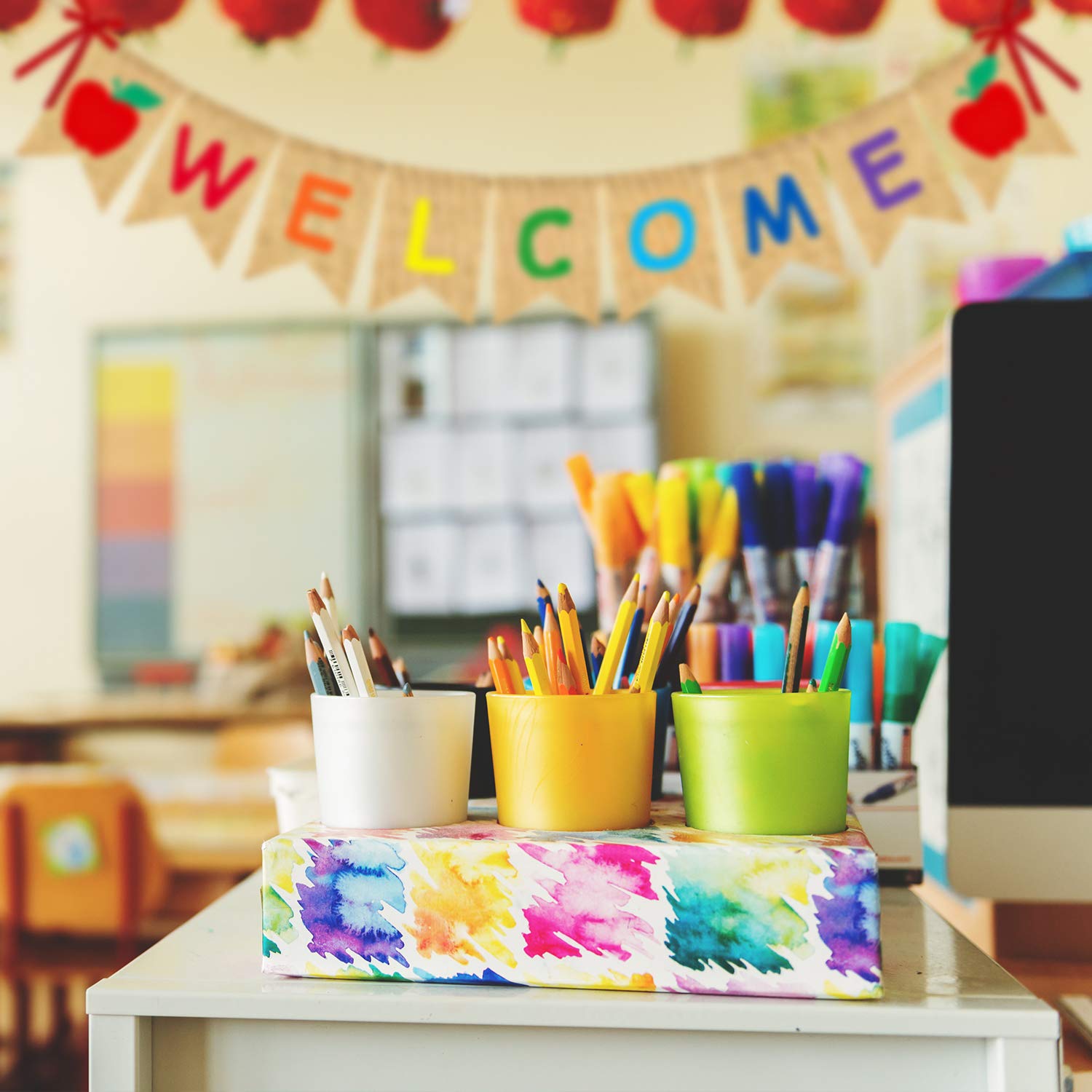 Adurself Welcome Burlap Banner Back To School Party Decorations First Day Of School Jute Burlap Garland Wall Hanging For Pre Sch
