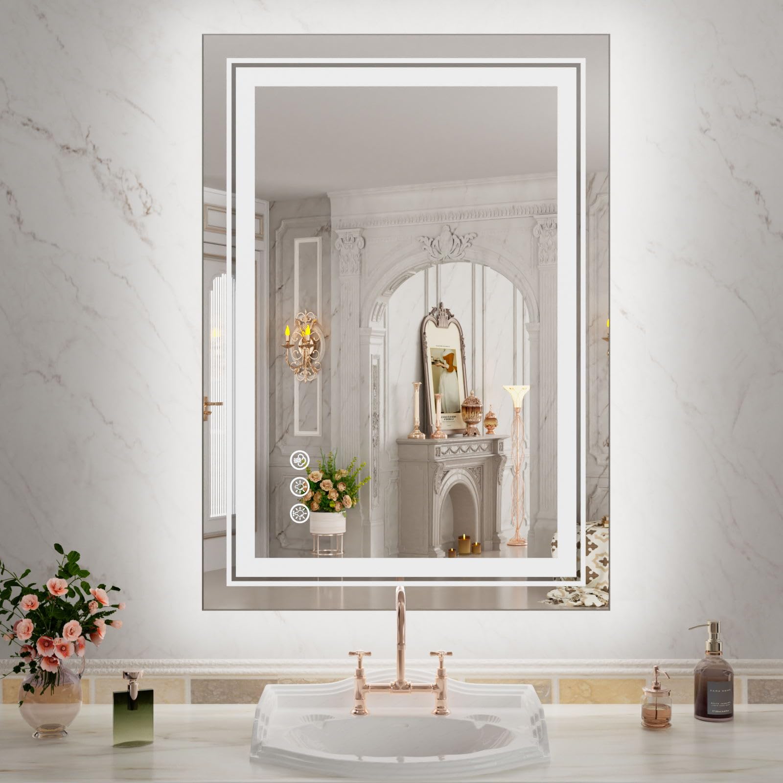 Wtty Led Bathroom Mirror 20''X28'' With Rgb Backlit And 3 Front Light,Stepless Dimmable Led Mirror For Bathroom,Lighted Bathroom