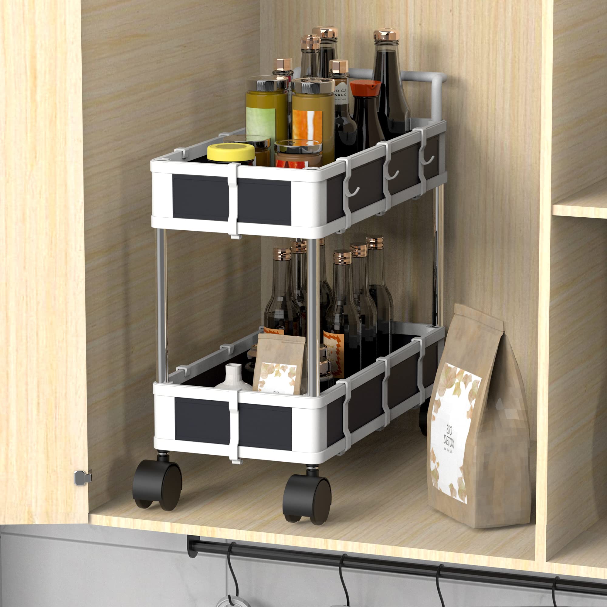 Under Sink Organizer And Storage,2Tier Large Capacity Multi-Place Sink Organizer With Wheels, Foldable Under Sink Storage Drawer