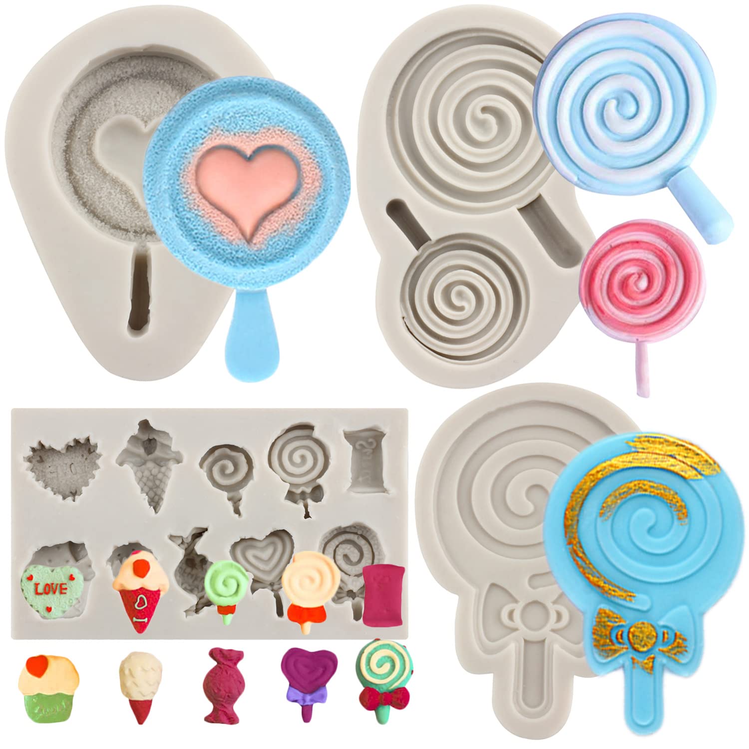 Mypracs Lollipop Silicone Molds Candyland Fondant Molds Ice Cream Cones Candy Molds Lollipop Chocolate Mold For Sugar Cake Decor