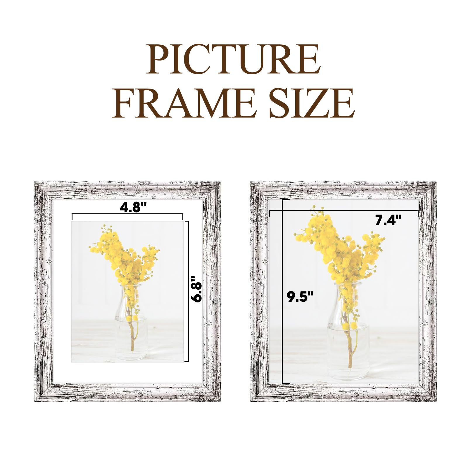 TWING 4x6 Picture Frames with Wave Texture,Rustic Distressed White Picture Frame Display Pictures 3x5 with Mat or 4x6 Without Ma