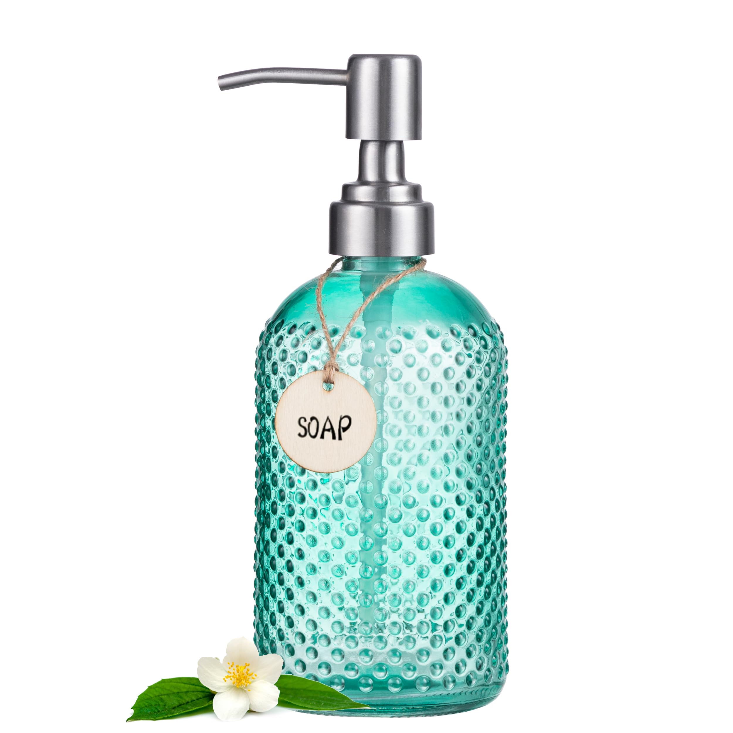 Hblife 16 Oz Soap Dispenser With 304 Rustproof Stainless Steel Pump, Kitchen Bathroom Soap Dispenser,Refillable Liquid Glass Soa