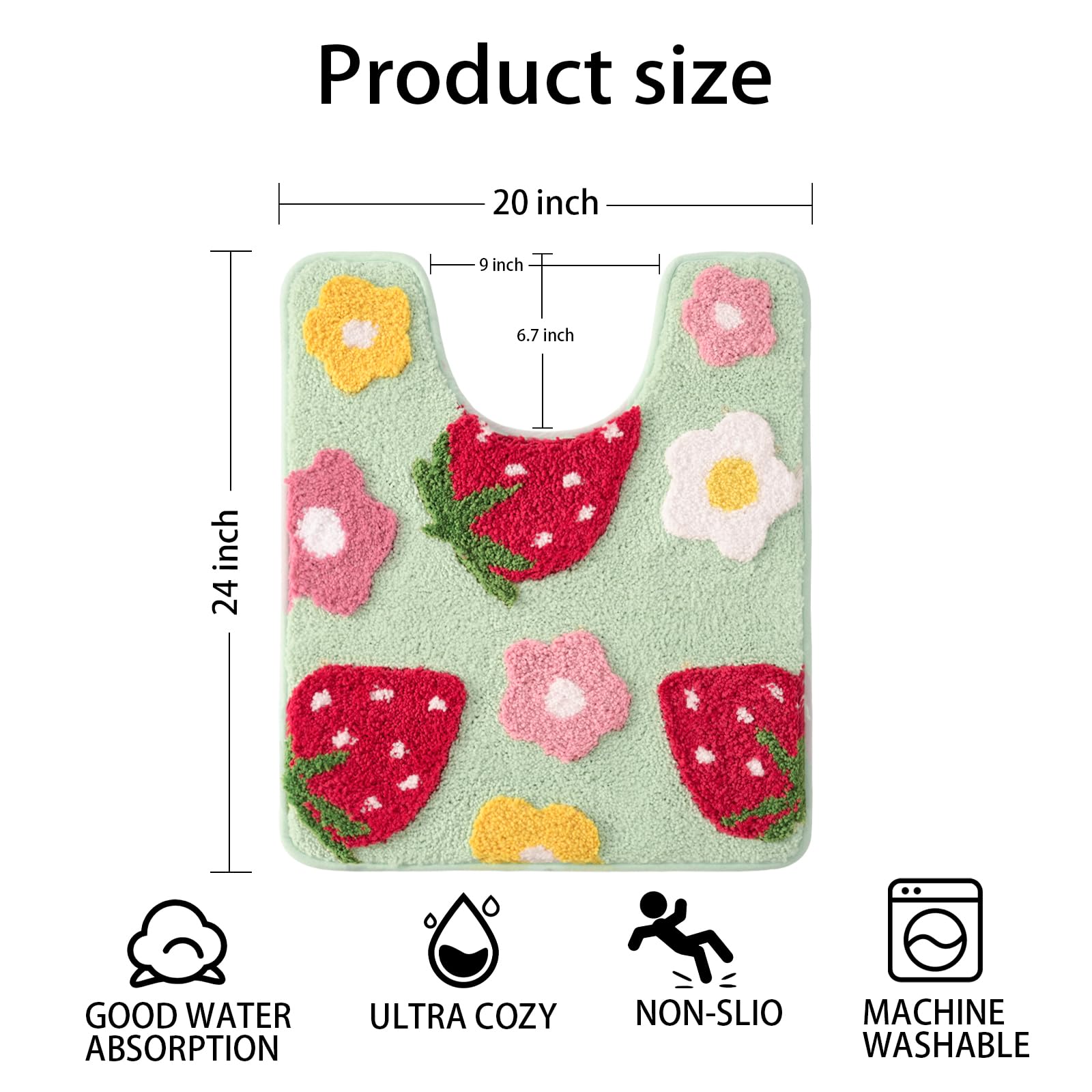Anybar Green Toilet Rugs U Shaped, Cute Strawberry Flower Bathroom Contour Toilet Mats,Extra Soft Absorbent Toilet Carpet Bathro