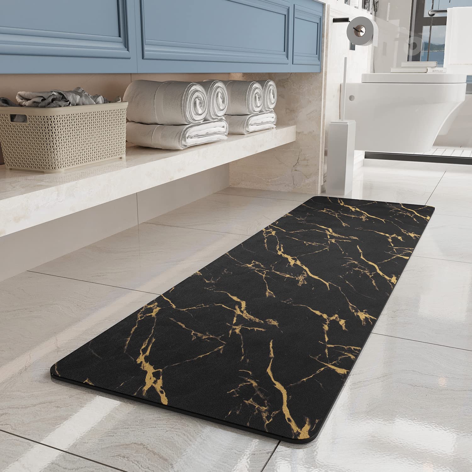 Cocoer Bath Mat Runner Bathroom Rug Bathroom Mat Absorbent Stain Resistant-Rubber Backed Thin Bath Mats For Bathroom Non Slip Qu