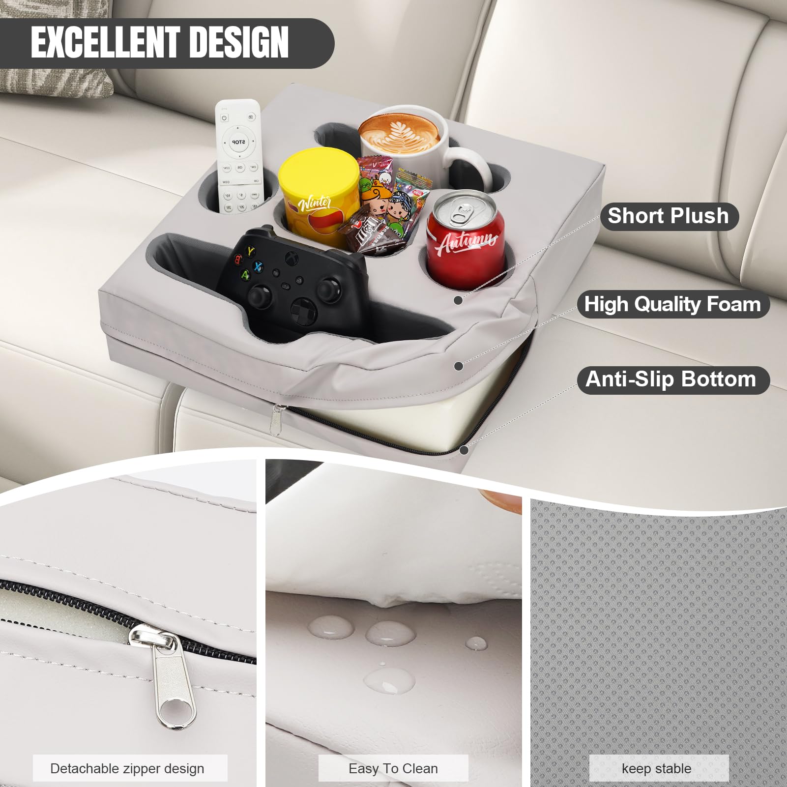 Stboo Couch Cup Holder Pillow Tray - Sofa Drink Cup Holder Cozy Buddy | Bed Caddy Organizer For Remote, Snacks Beverage, Phones,