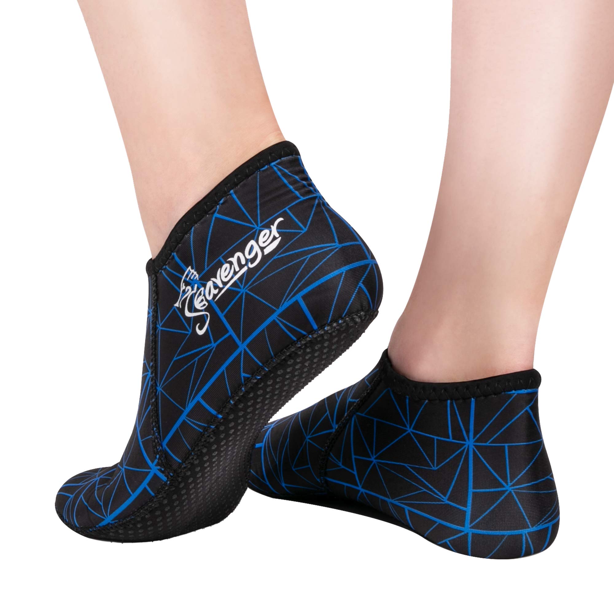 Seavenger Zephyr 3Mm Neoprene Socks  Wetsuit Booties For Scuba Diving, Snorkeling, Swimming (Geometric Blue, X-Small)