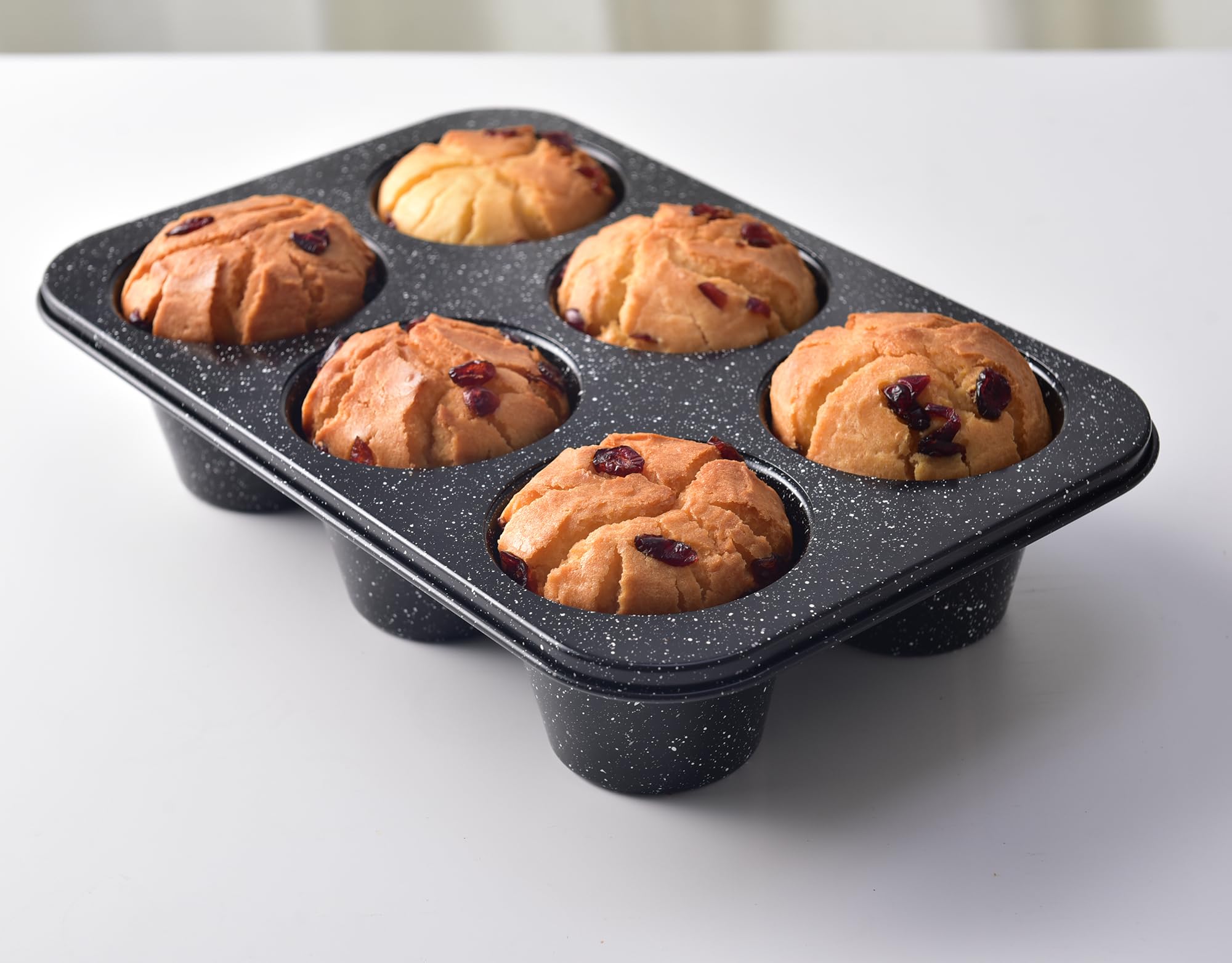 Monfish Jumbo Deep Muffin Pan 6 Cup Black Granite Finish Extra Large Cupcake Tin Carbon Steel Baking Pan